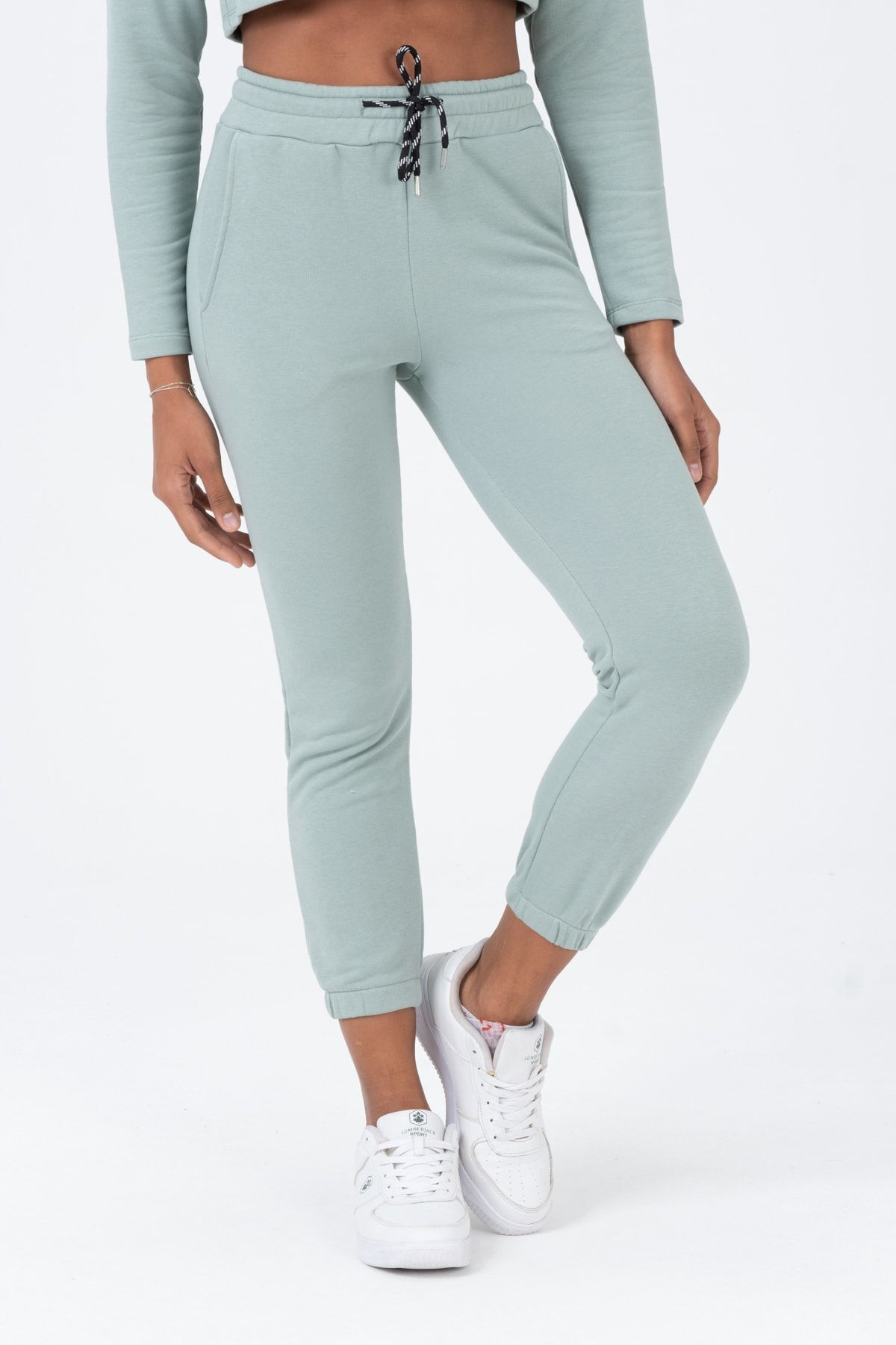 Kadın Gri Yüksek Bel, Jogger, Cepli Eşofman Altı