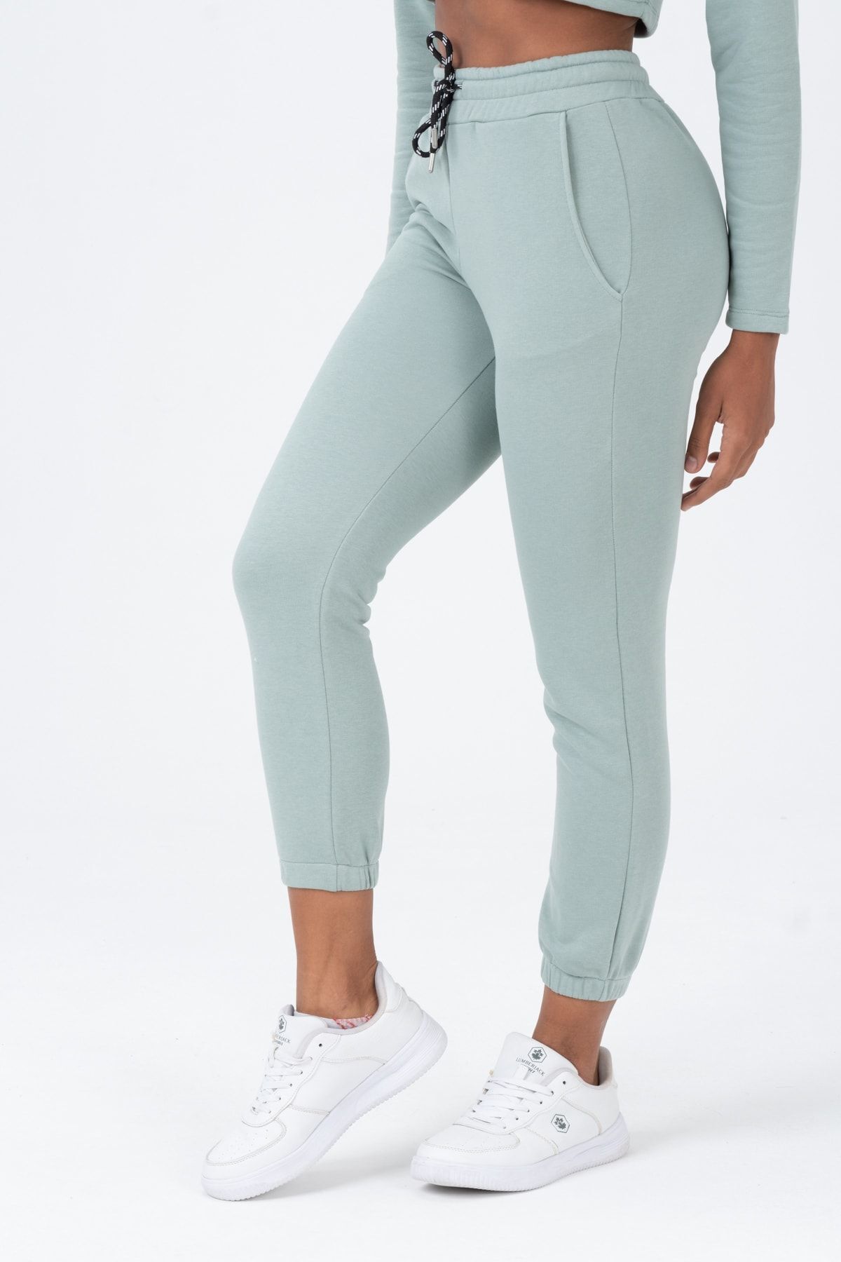 Kadın Gri Yüksek Bel, Jogger, Cepli Eşofman Altı