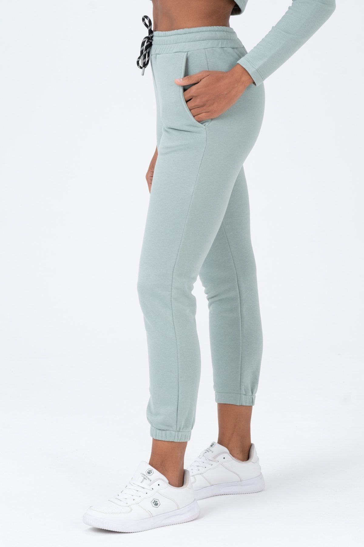 Kadın Gri Yüksek Bel, Jogger, Cepli Eşofman Altı