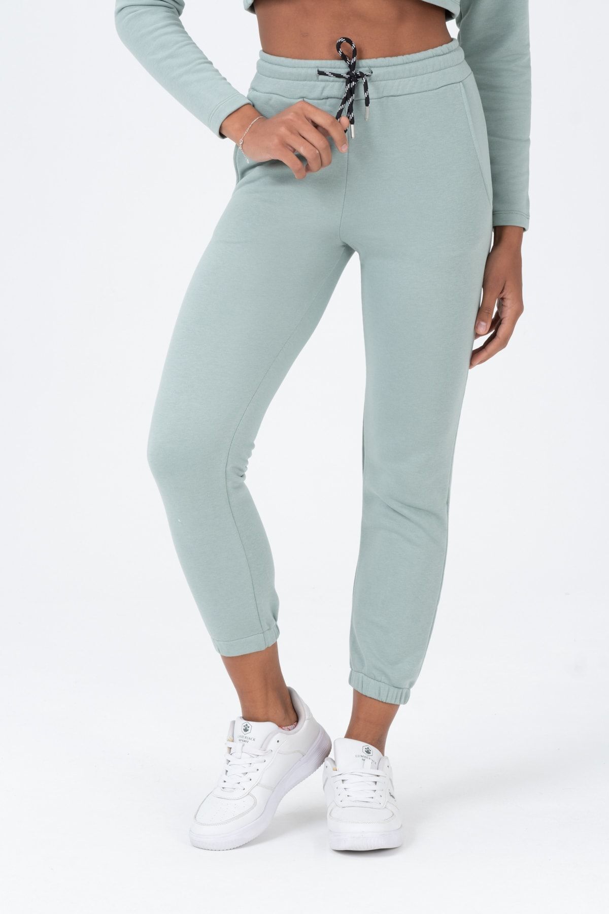 Kadın Gri Yüksek Bel, Jogger, Cepli Eşofman Altı