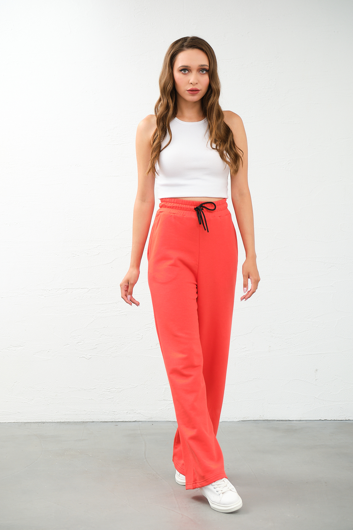 Kadın Gri Yüksek Bel Geniş Paça Cepli Eşofman Altı