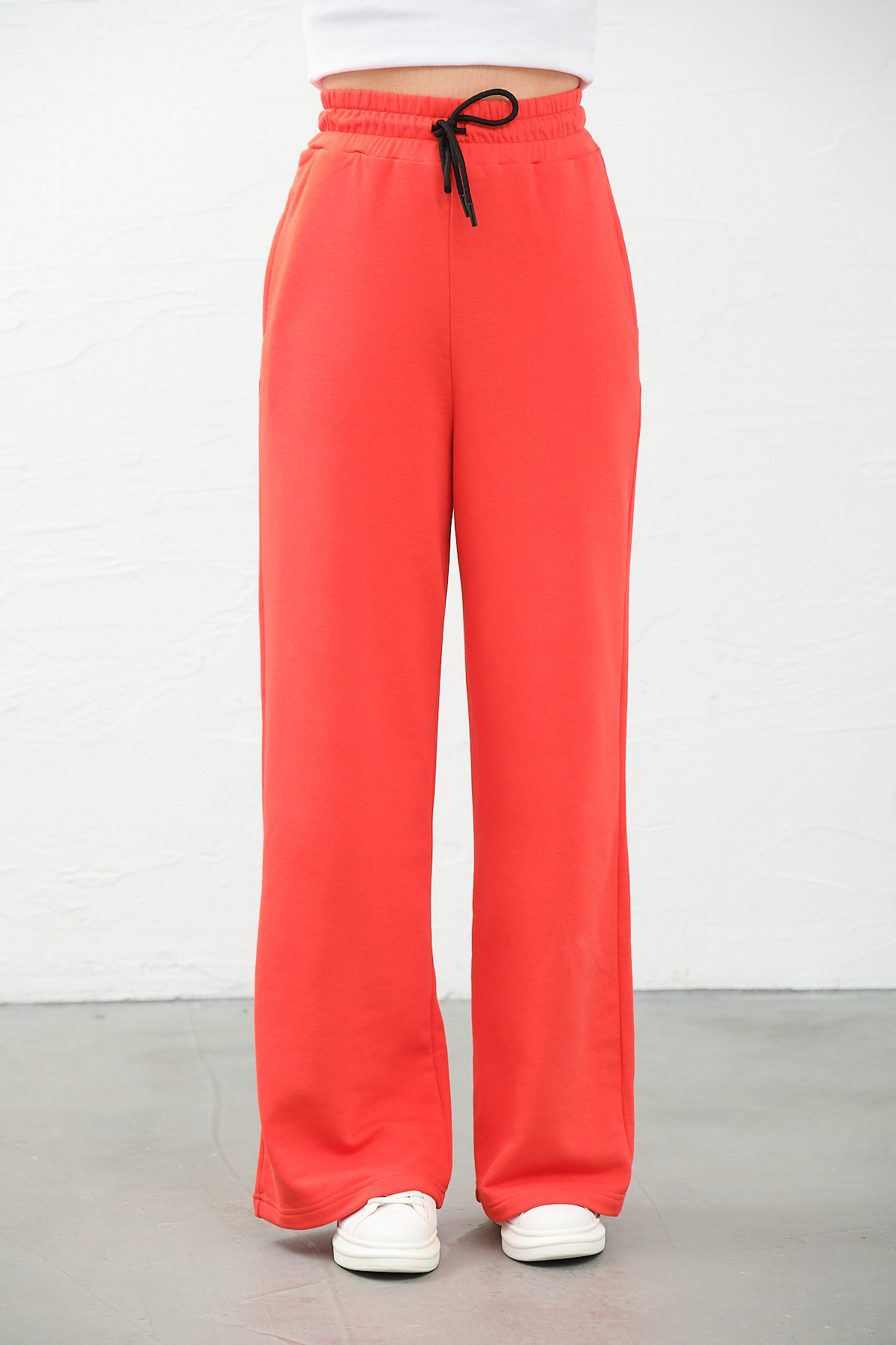 Kadın Gri Yüksek Bel Geniş Paça Cepli Eşofman Altı