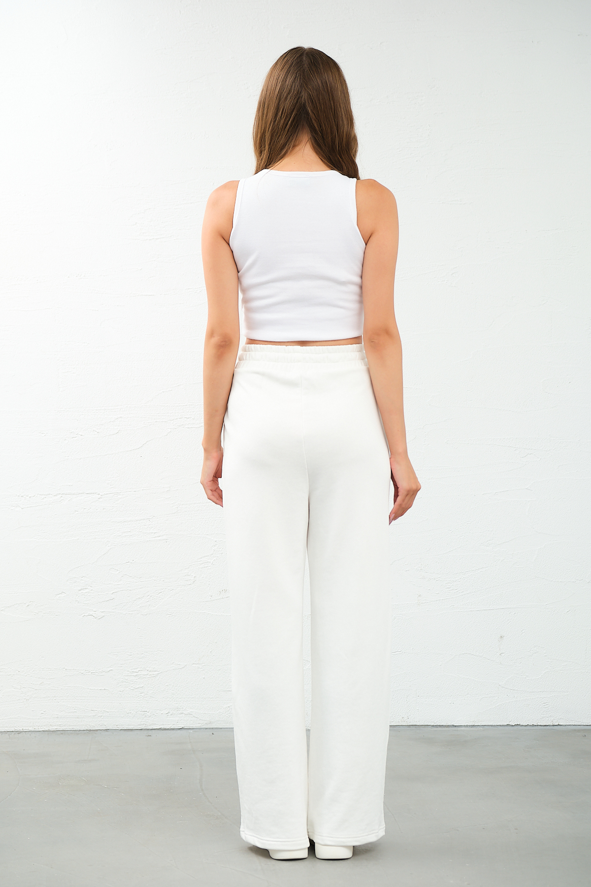 Kadın Gri Yüksek Bel Geniş Paça Cepli Eşofman Altı