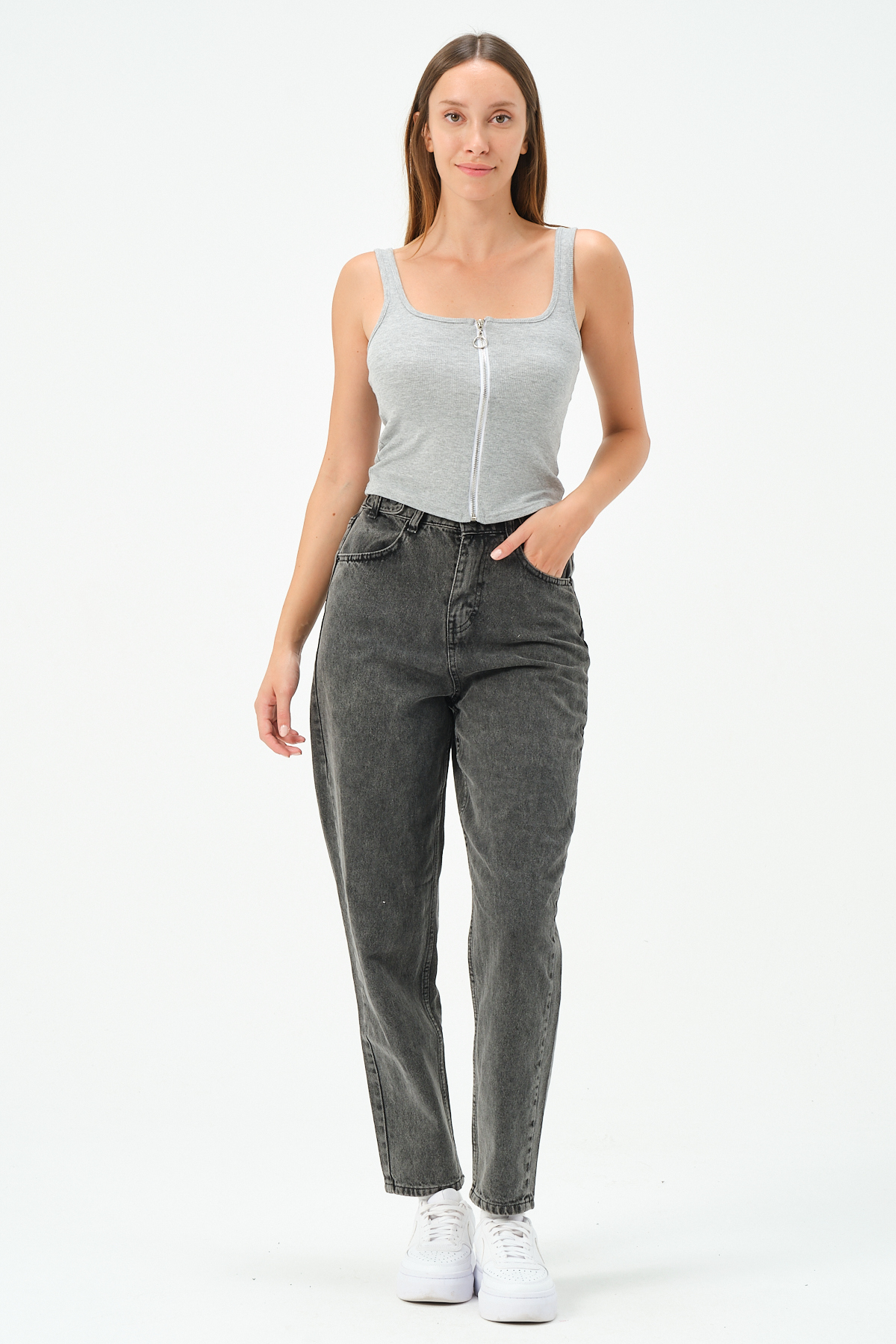 KADIN U YAKA KOLSUZ FERMUARLI BLUZ