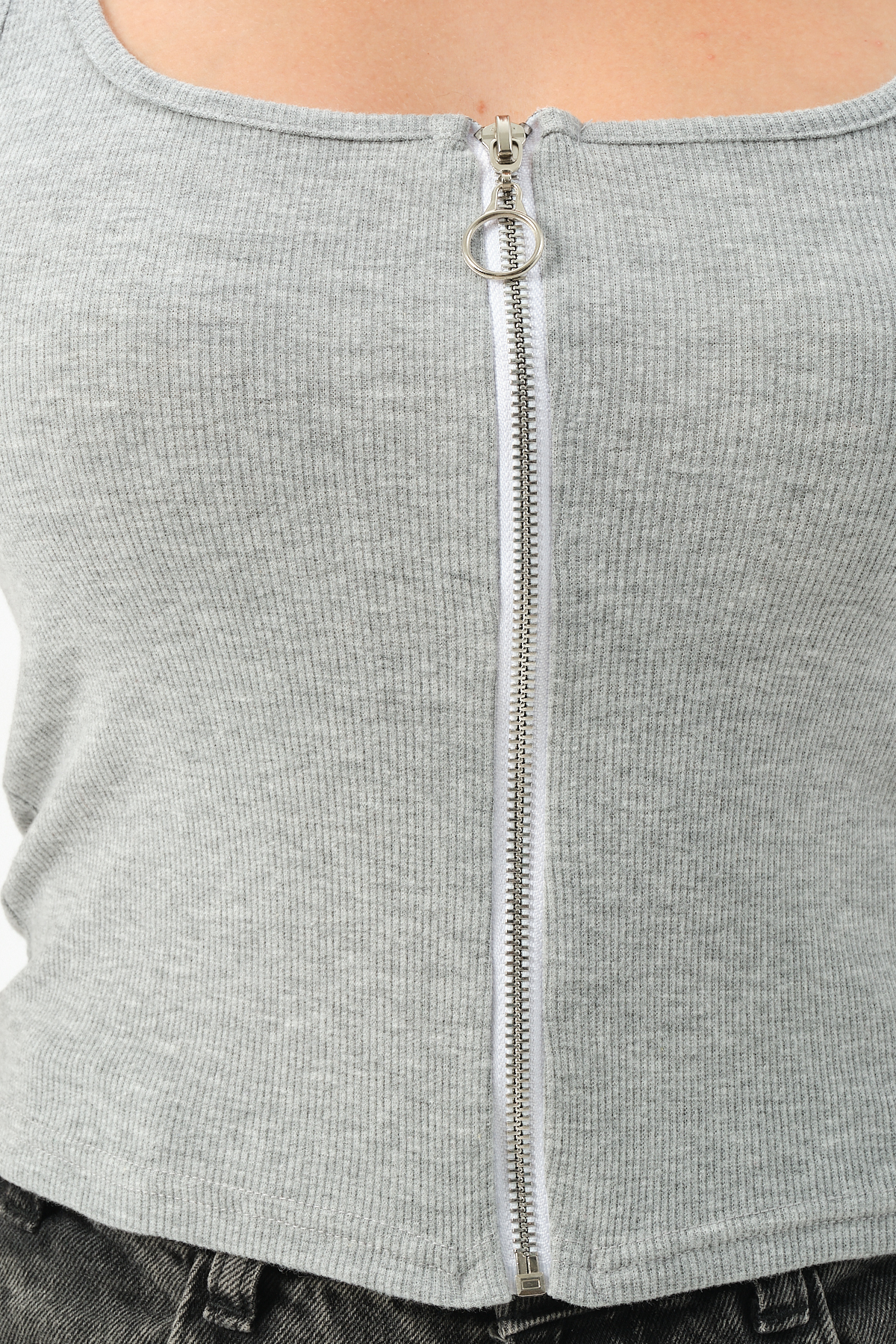 KADIN U YAKA KOLSUZ FERMUARLI BLUZ