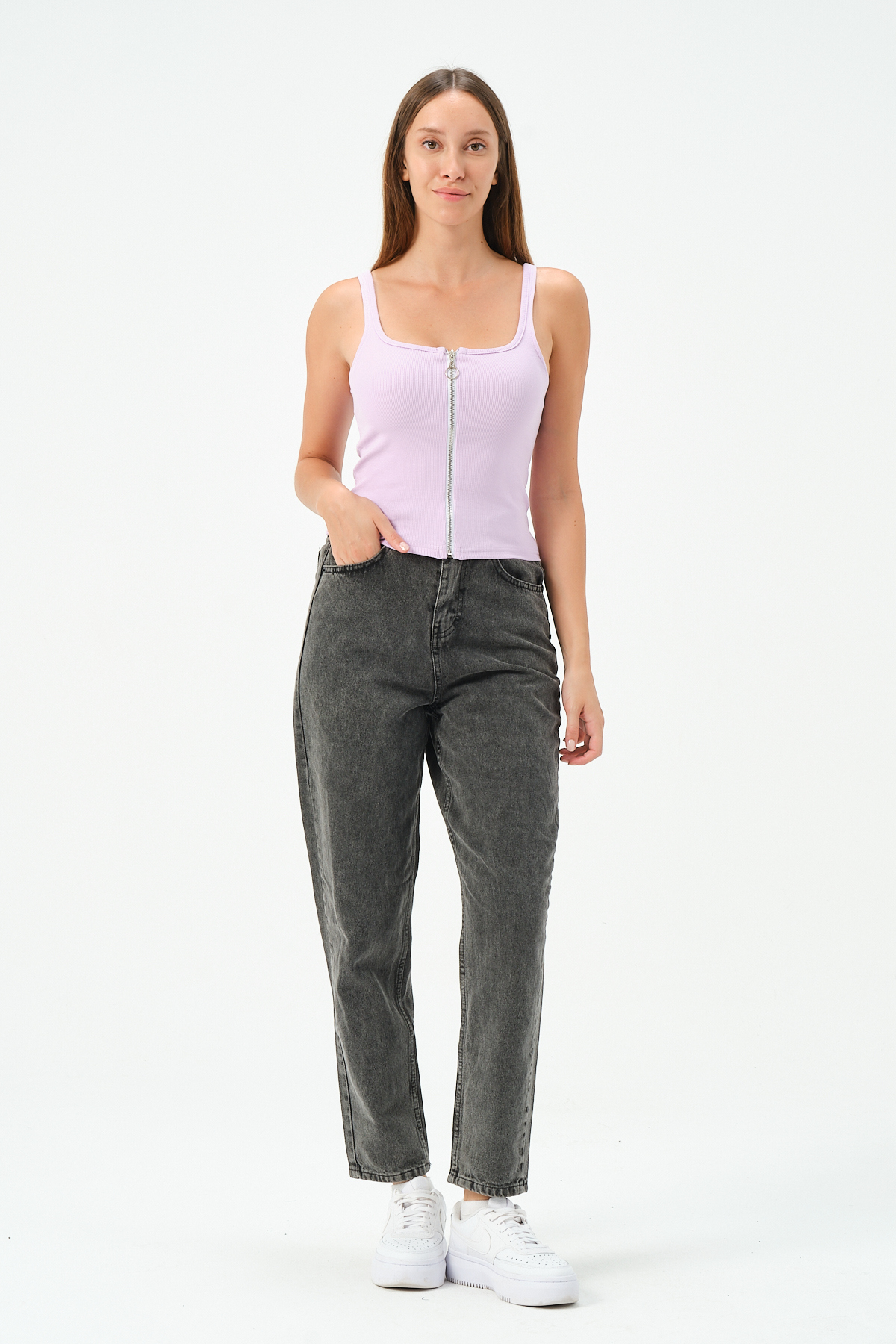 KADIN U YAKA KOLSUZ FERMUARLI BLUZ