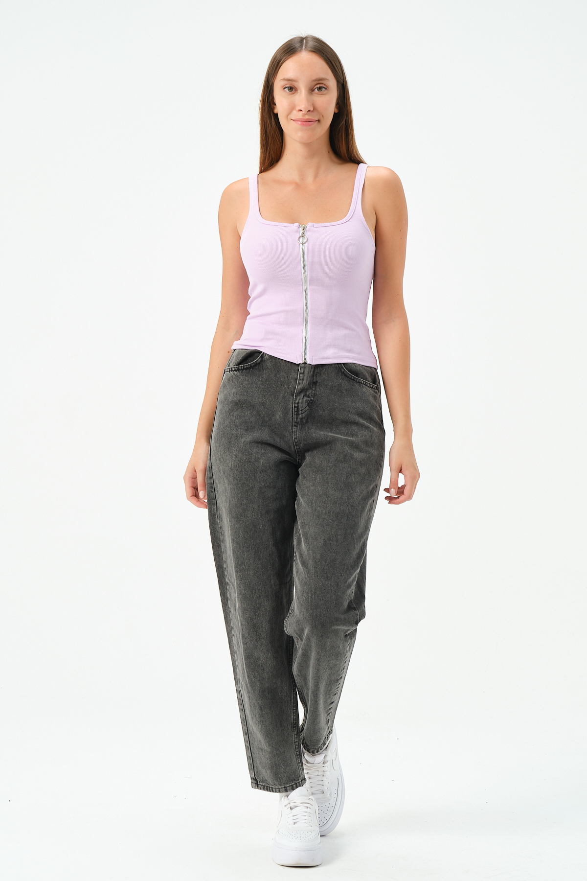 KADIN U YAKA KOLSUZ FERMUARLI BLUZ