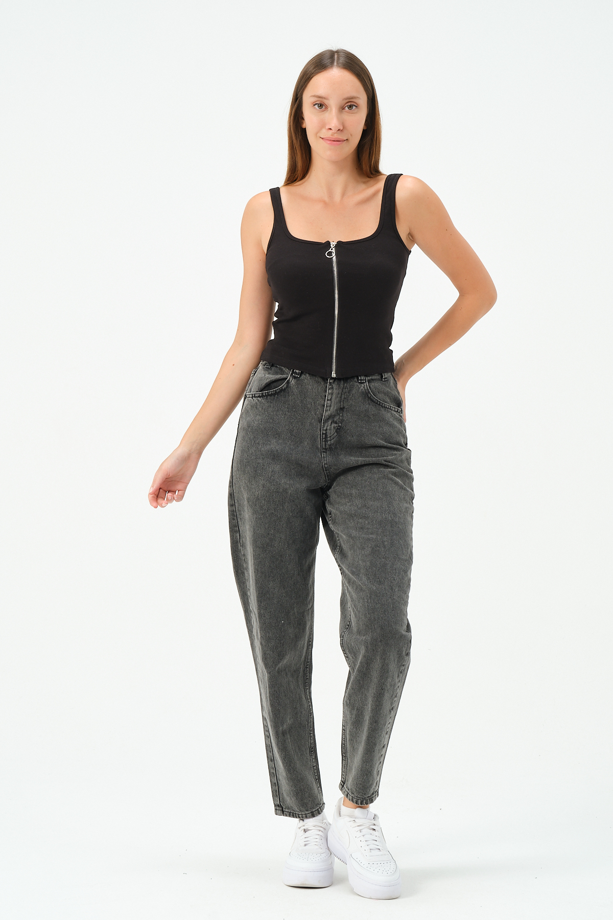 KADIN U YAKA KOLSUZ FERMUARLI BLUZ