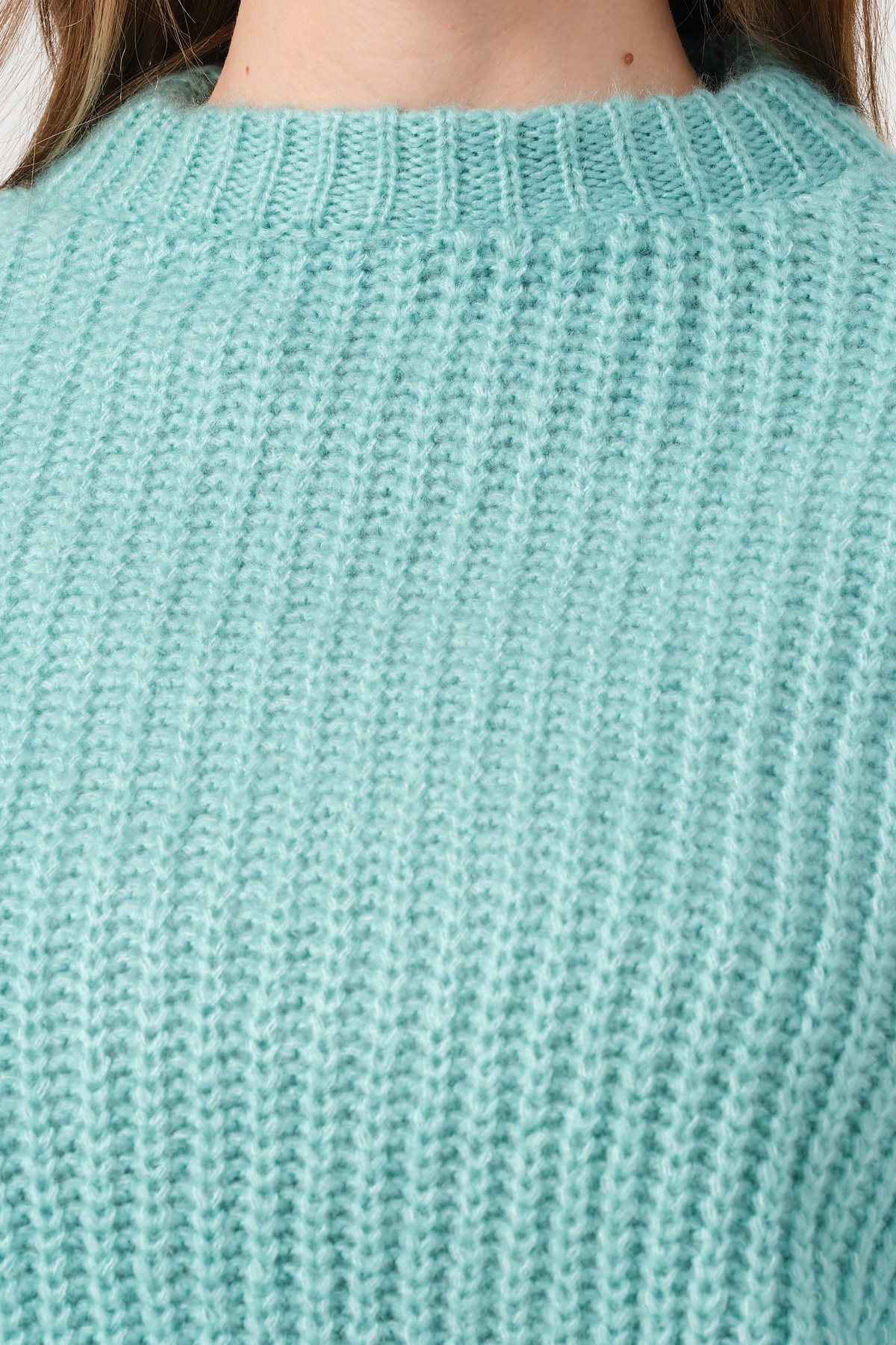 Kadın Su Yeşili Bisiklet Yaka Kalın Örgü Triko Kazak