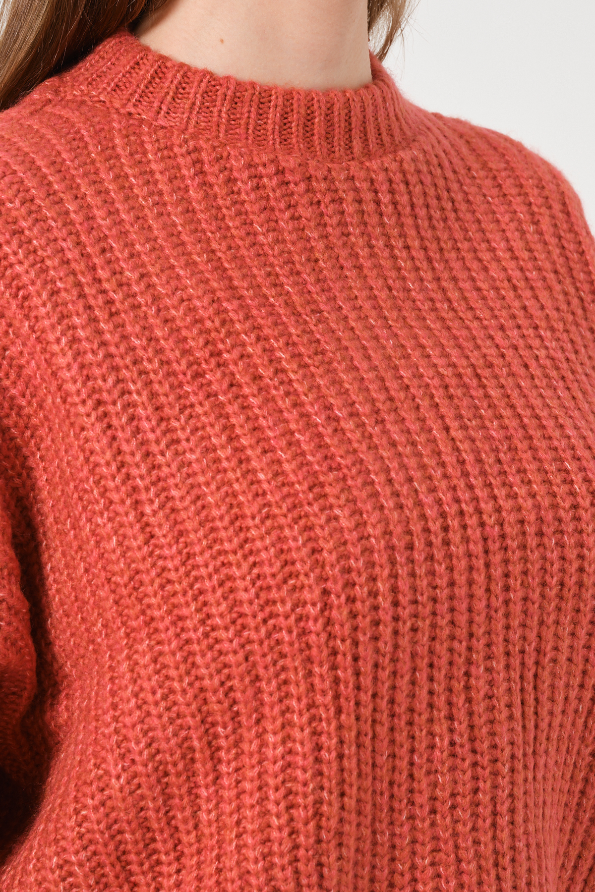 Kadın Su Yeşili Bisiklet Yaka Kalın Örgü Triko Kazak