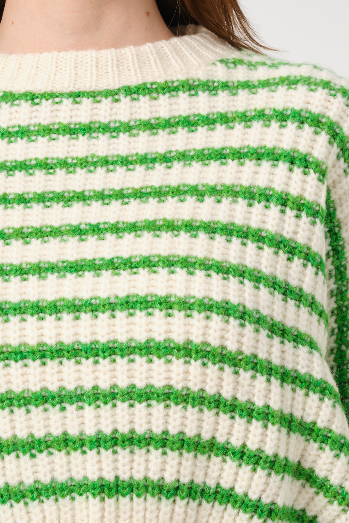 Kadın Lacivert Kırmızı Çizgili Bisiklet Yaka Kalın Örgü Triko Kazak