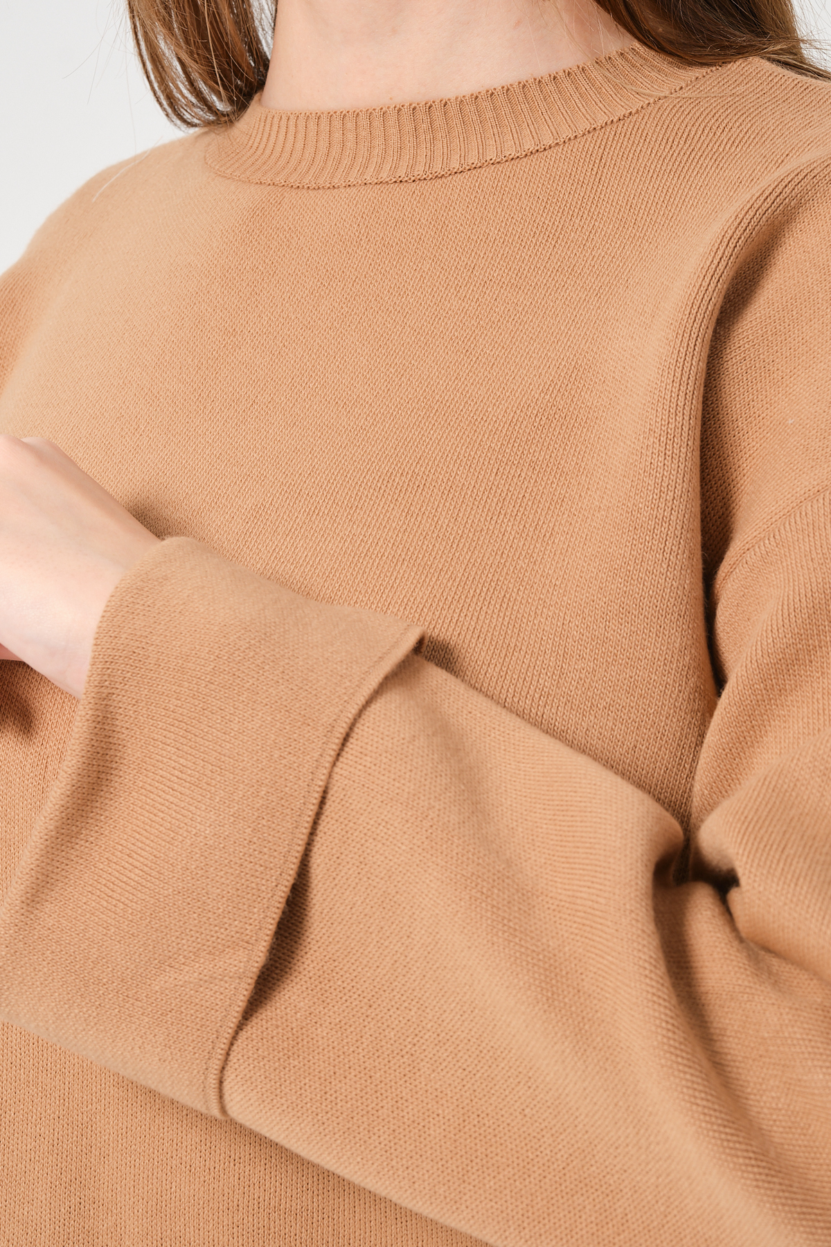 Kadın Kahverengi Bisiklet Yaka Kol Detaylı Triko Kazak