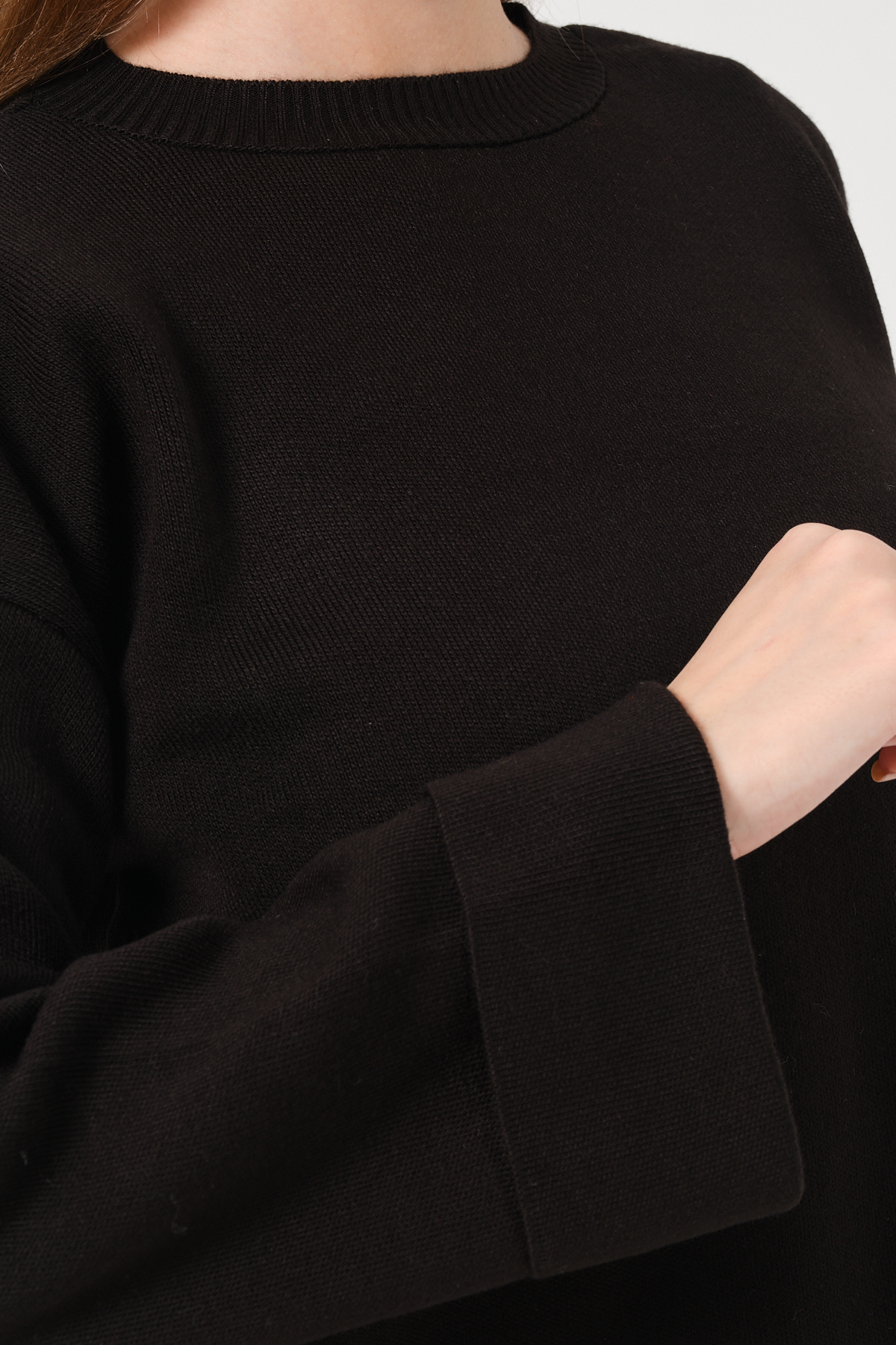 Kadın Kahverengi Bisiklet Yaka Kol Detaylı Triko Kazak