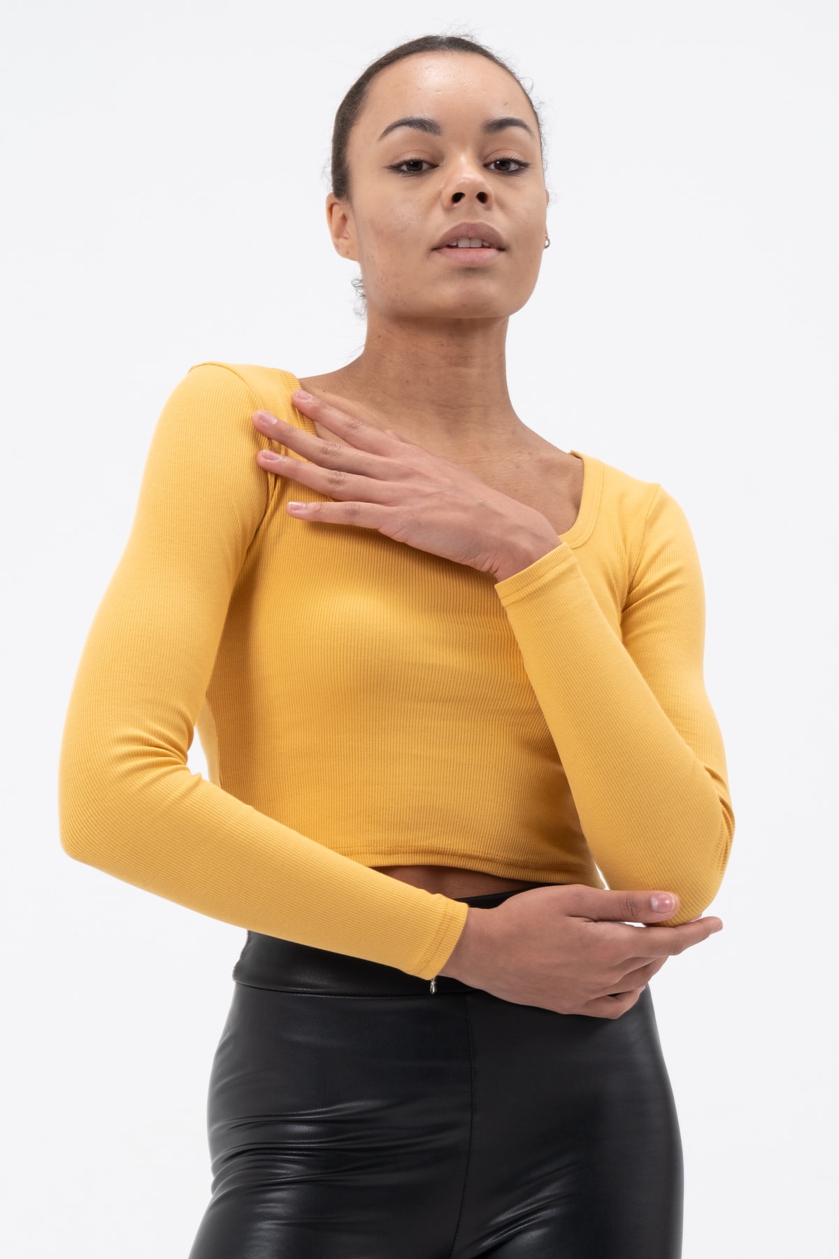 Kadın Gül Kurusu Uzun Kollu Kare Yaka Fitilli Bluz