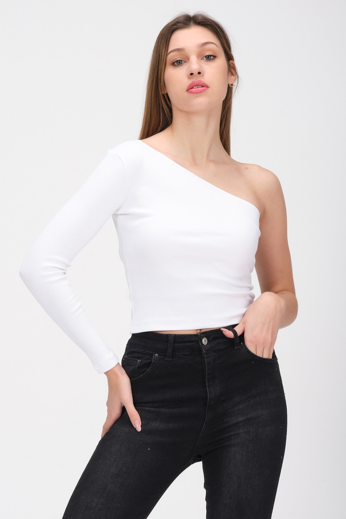 Kadın Kırmızı Tek Kollu Örme Bluz