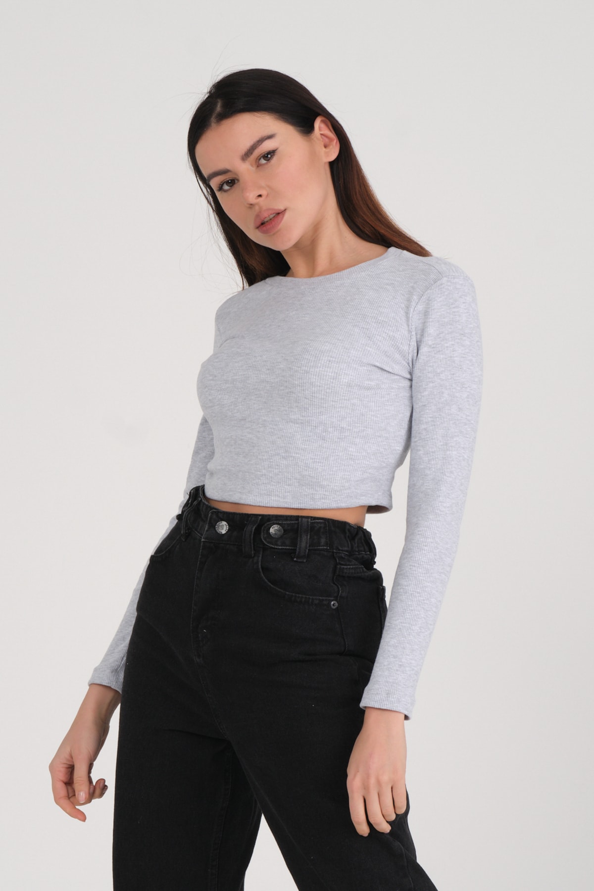 Kadın Mint Uzun Kollu Crop Sweatshirt