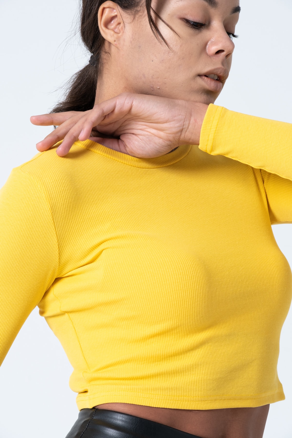 Kadın Mint Uzun Kollu Crop Sweatshirt