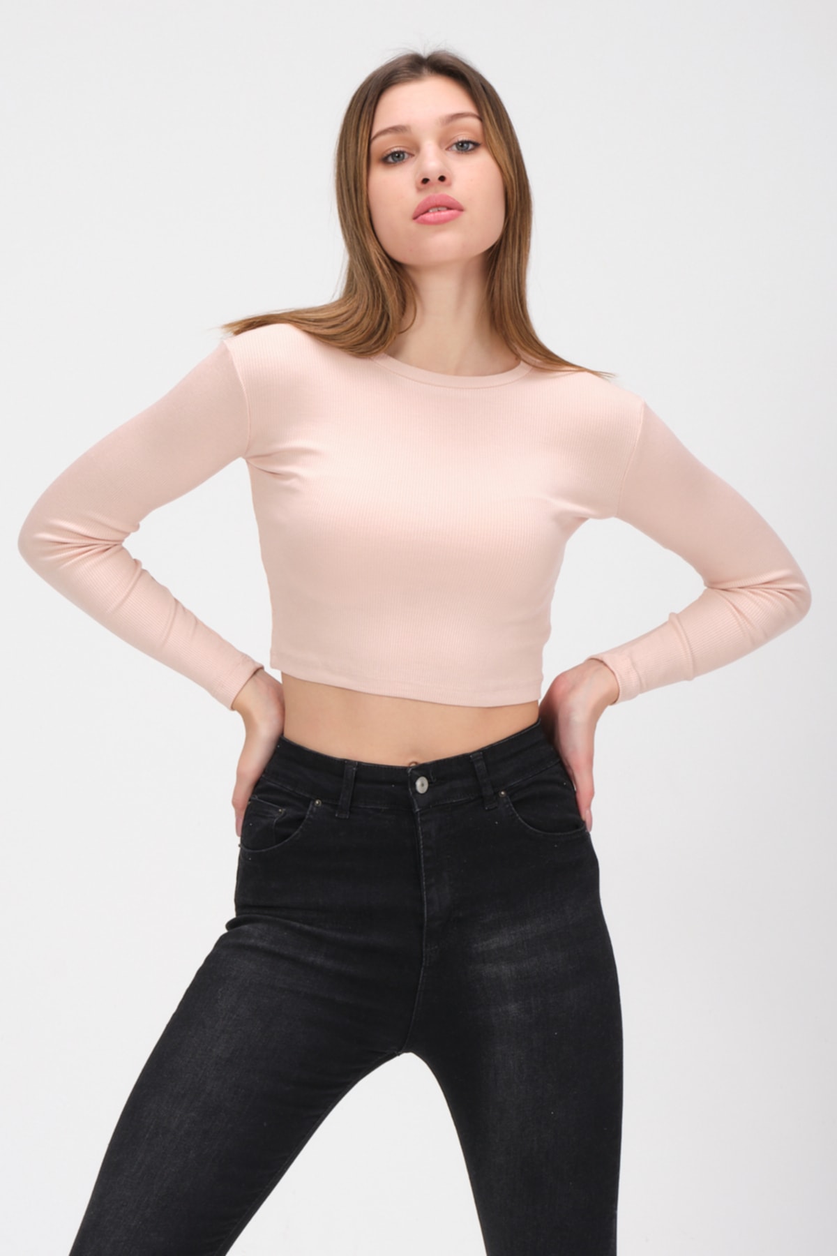 Kadın Mint Uzun Kollu Crop Sweatshirt