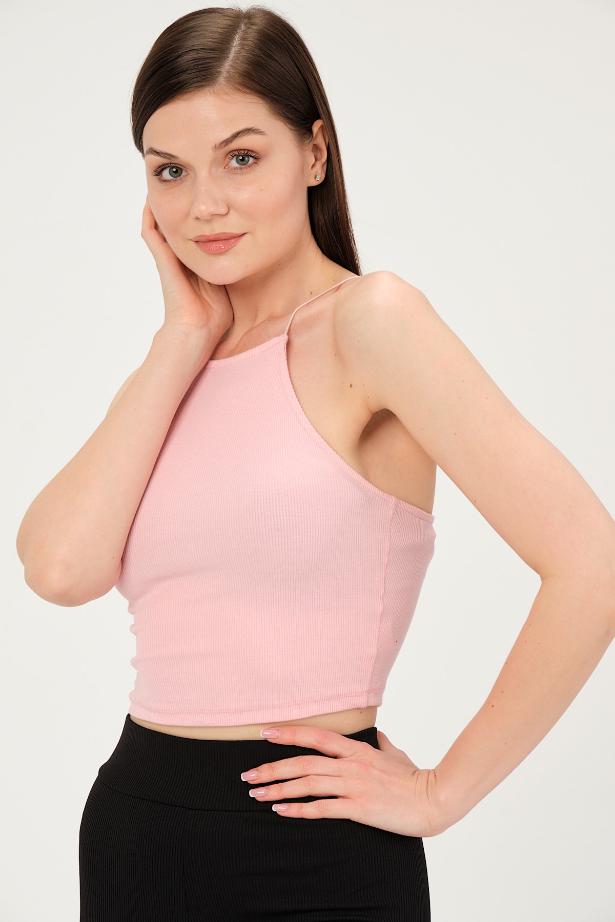 Kadın Yeşil Askılı Crop Bluz