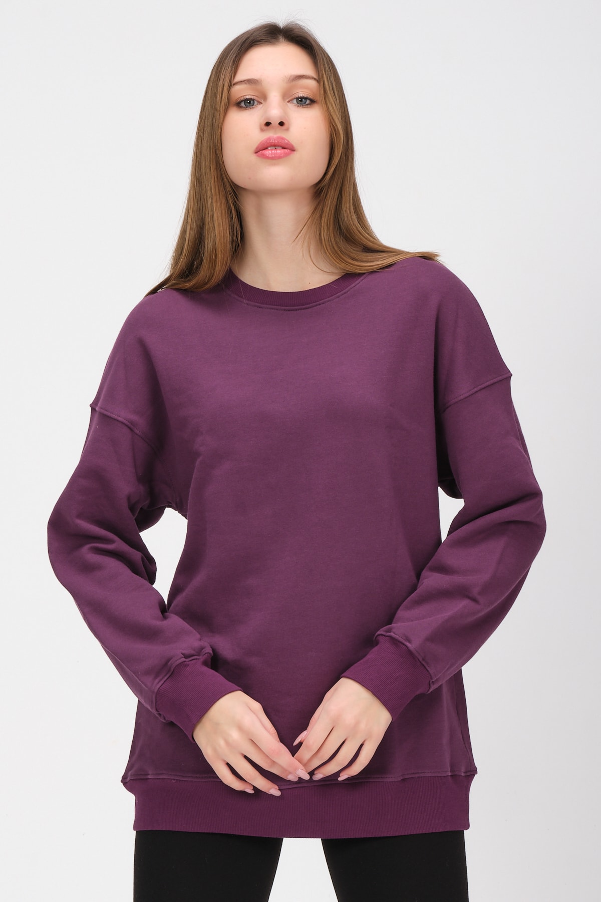 Kadın Pembe Uzun Kollu Oversize Sweatshirt