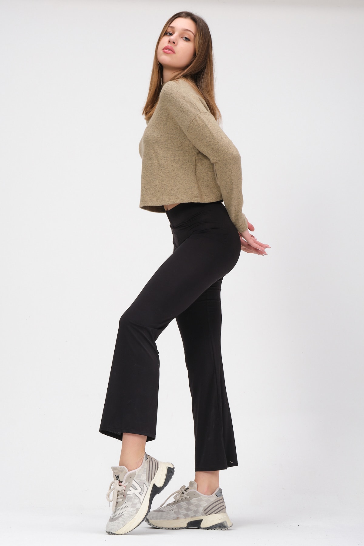 Kadın Leopar Kare Dikiş Detaylı Dik Yaka Bluz