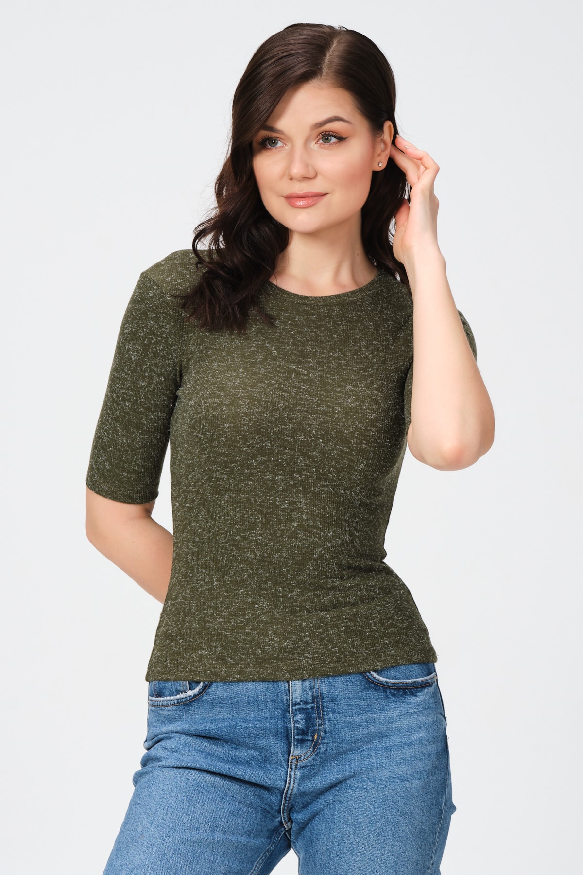 Kadın Yeşil Yarım Kollu Kaşkorşe T-shirt