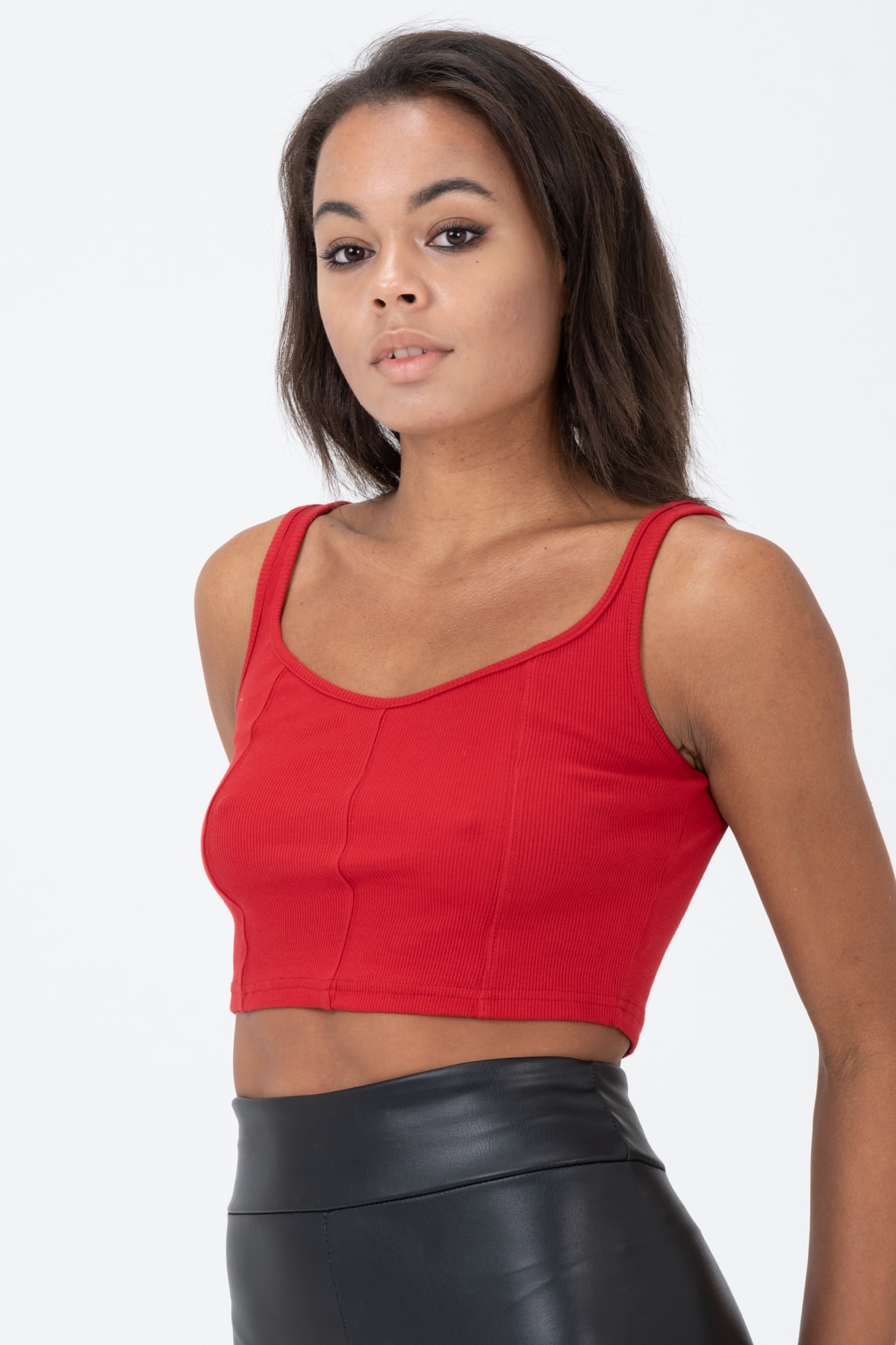 Kadın Yeşil Kalın Askılı Crop Bluz