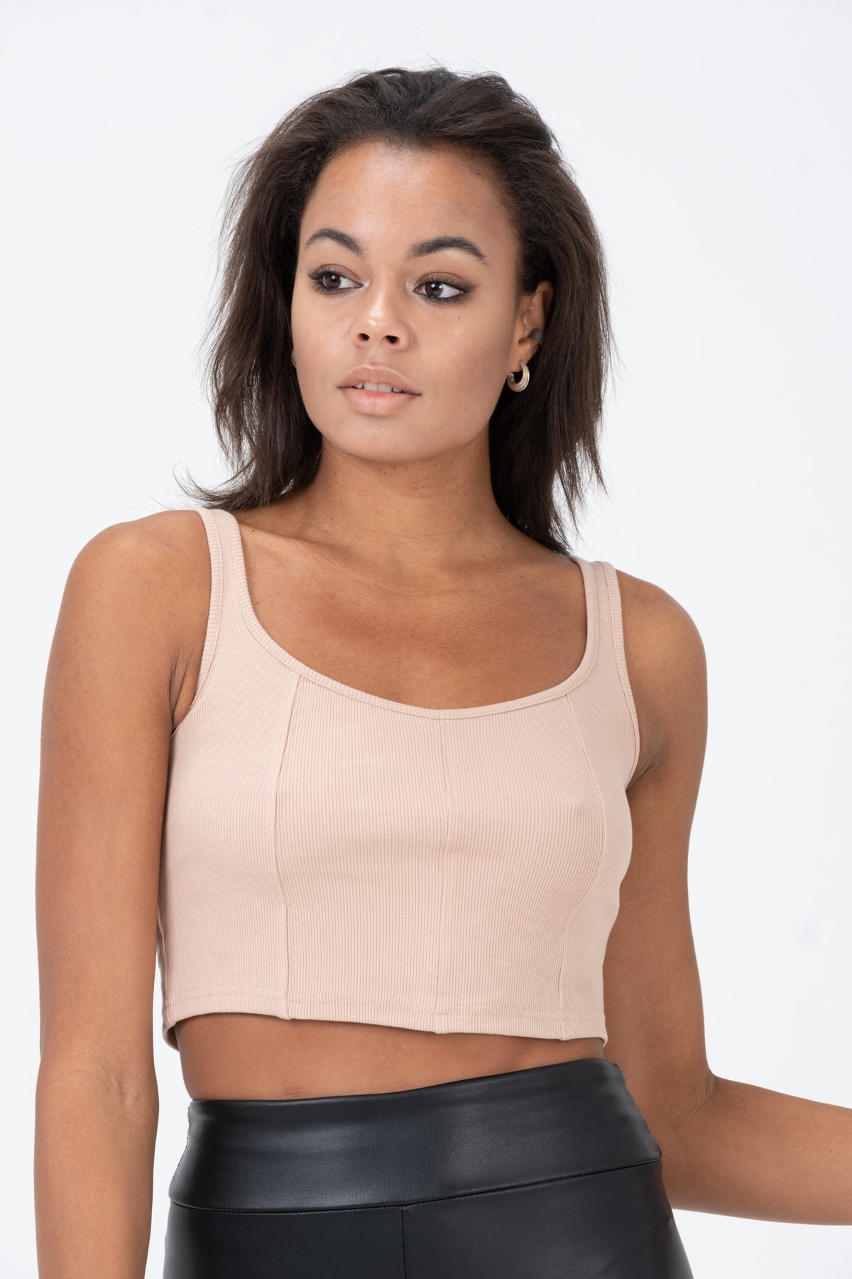 Kadın Yeşil Kalın Askılı Crop Bluz