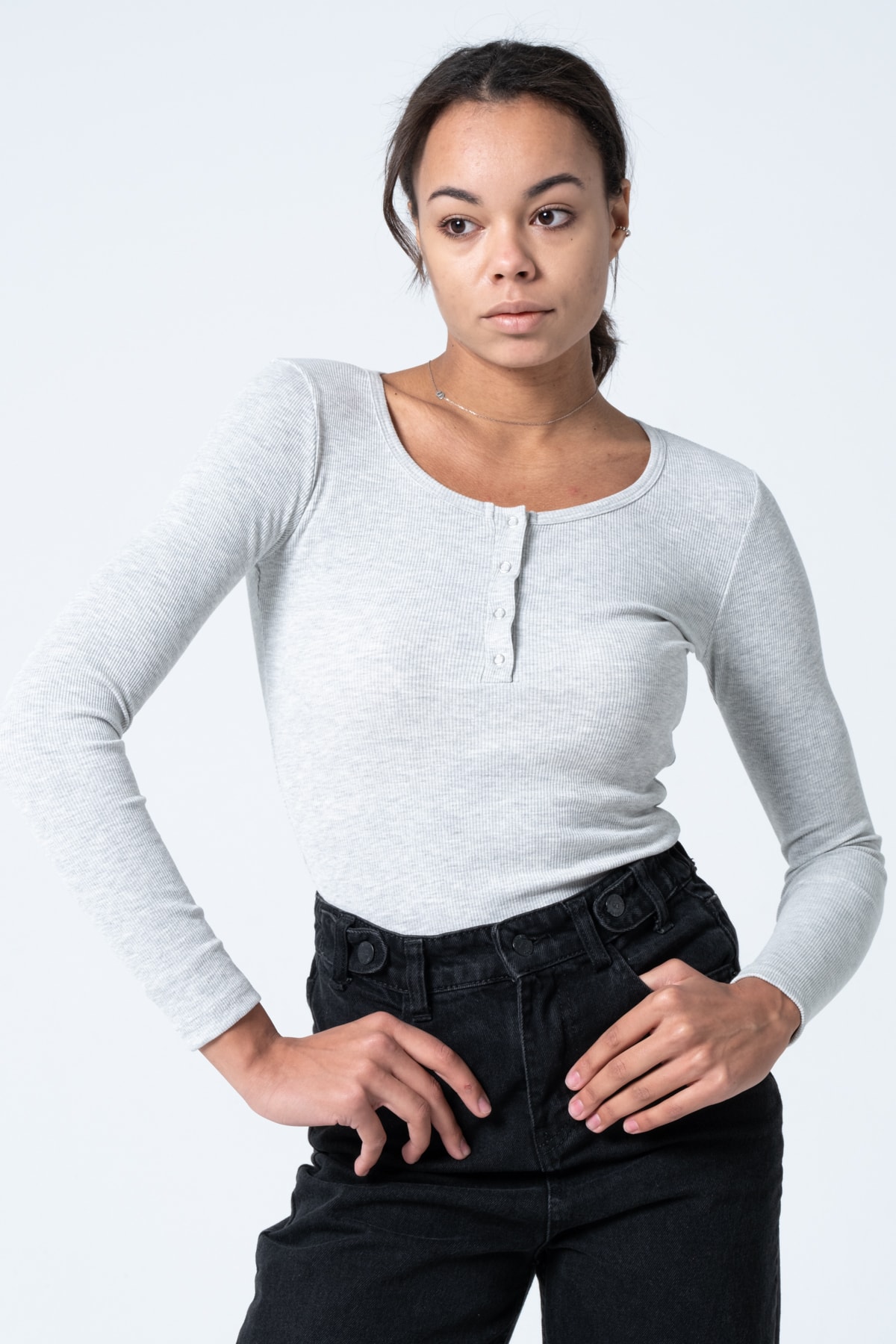 Kadın Kahverengi Çıtçıtlı Örme Uzun Kollu Bluz