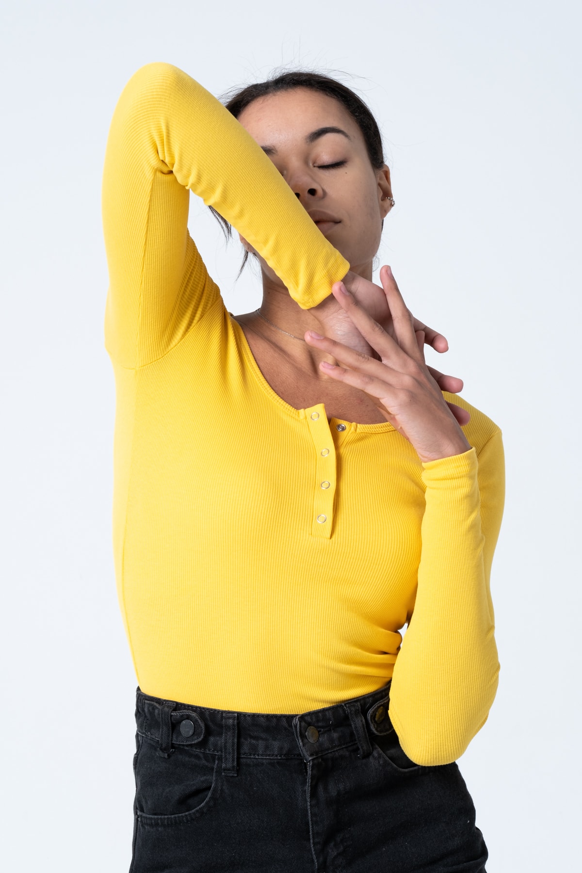 Kadın Kahverengi Çıtçıtlı Örme Uzun Kollu Bluz