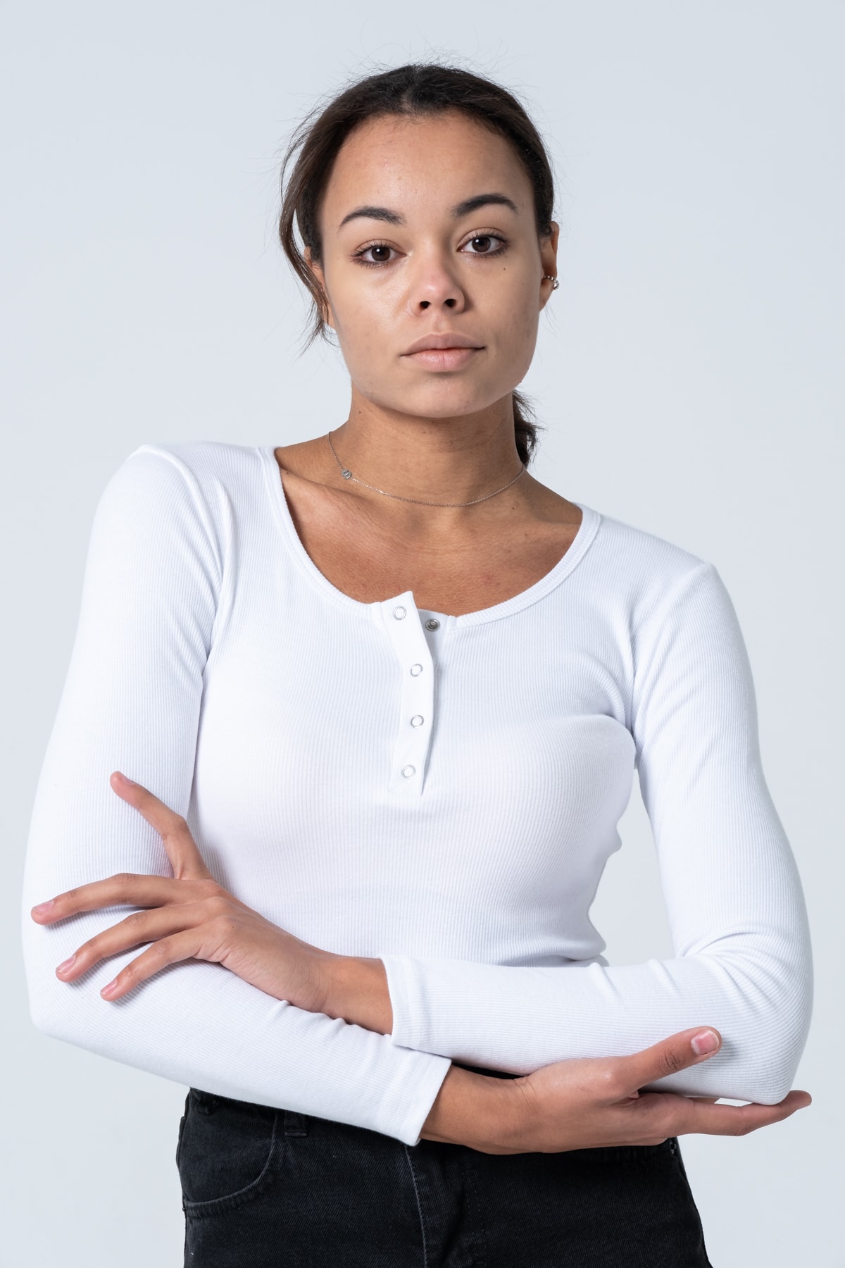 Kadın Kahverengi Çıtçıtlı Örme Uzun Kollu Bluz