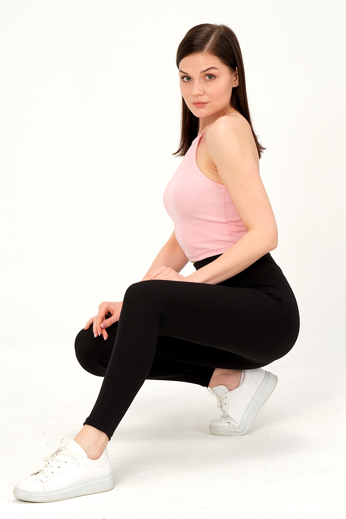 Kadın Siyah, Yüksek Bel, Fitilli, Toparlayıcı, Beli Lastikli Tayt