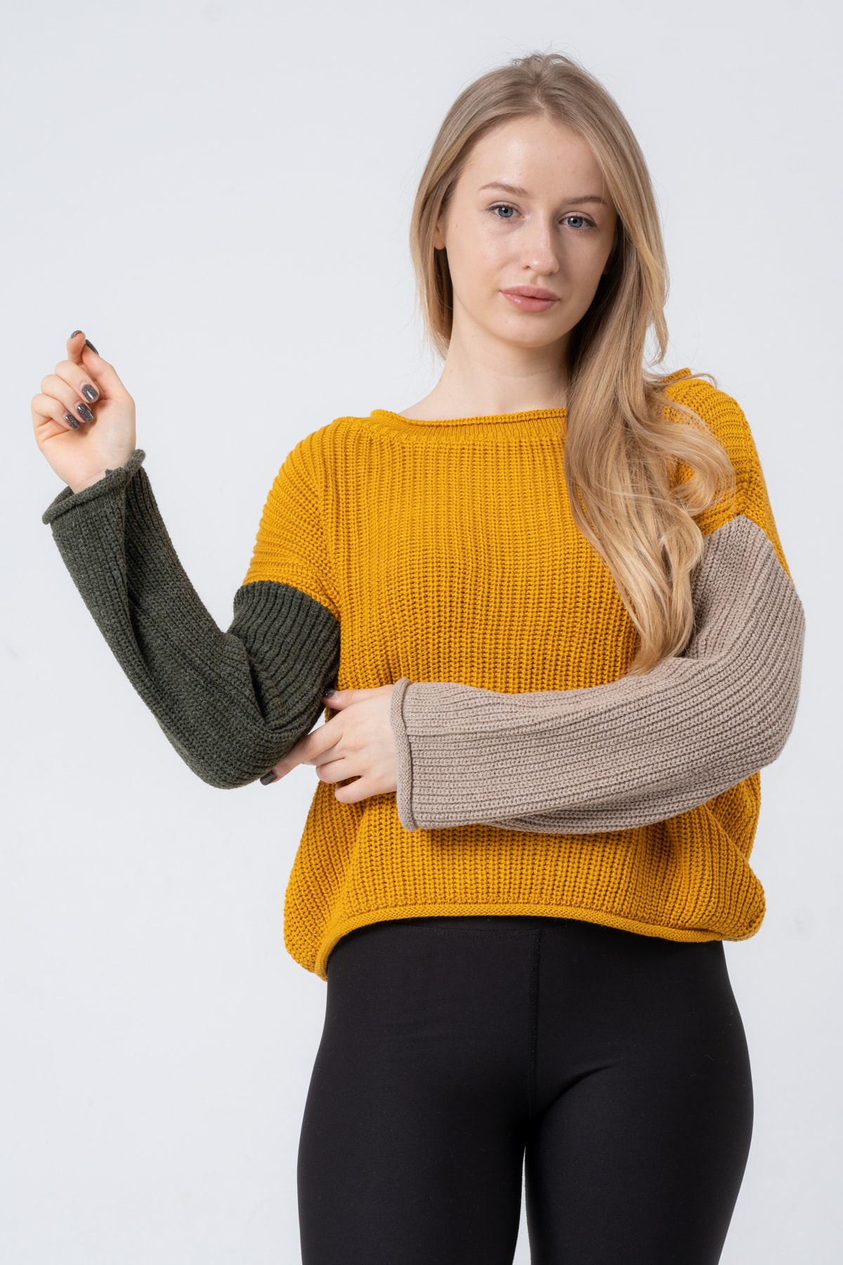 Kadın Hardal Uzun Kollu Triko Kazak