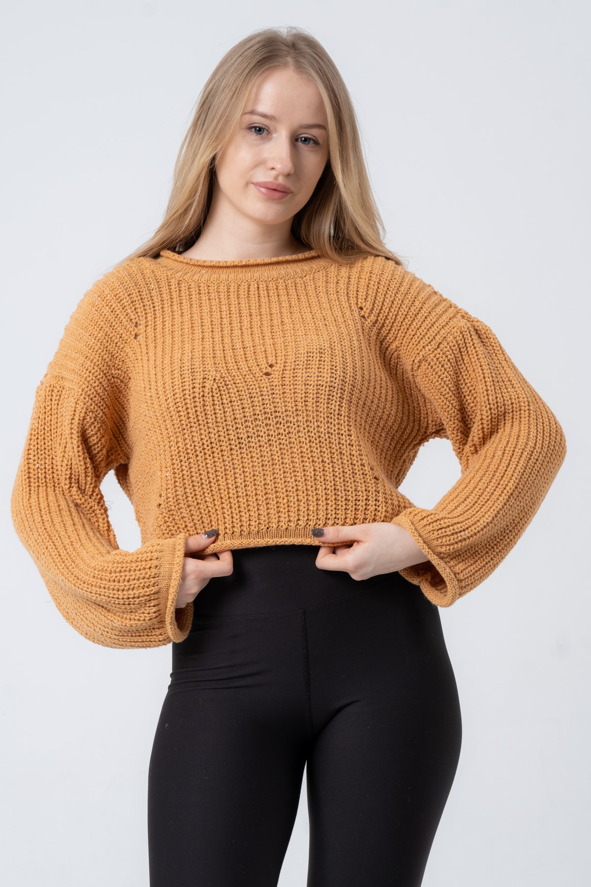 Kadın Pembe Geniş Uzun Kollu Triko Kazak