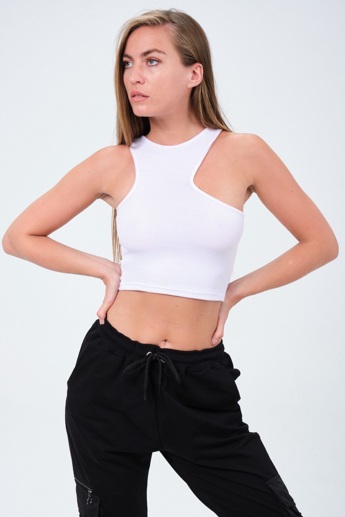 Kadın Mint Bisiklet Yaka Önü Dekolte Örme Crop Bluz