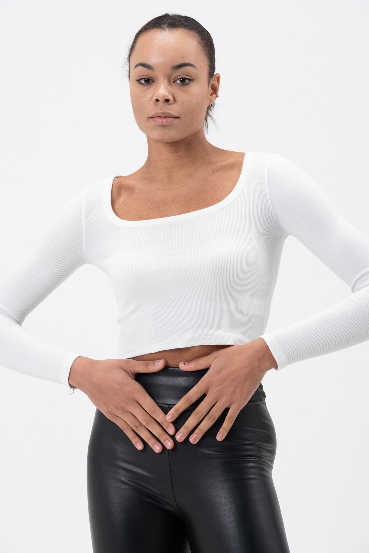 Kadın Gül Kurusu Uzun Kollu Kare Yaka Fitilli Bluz