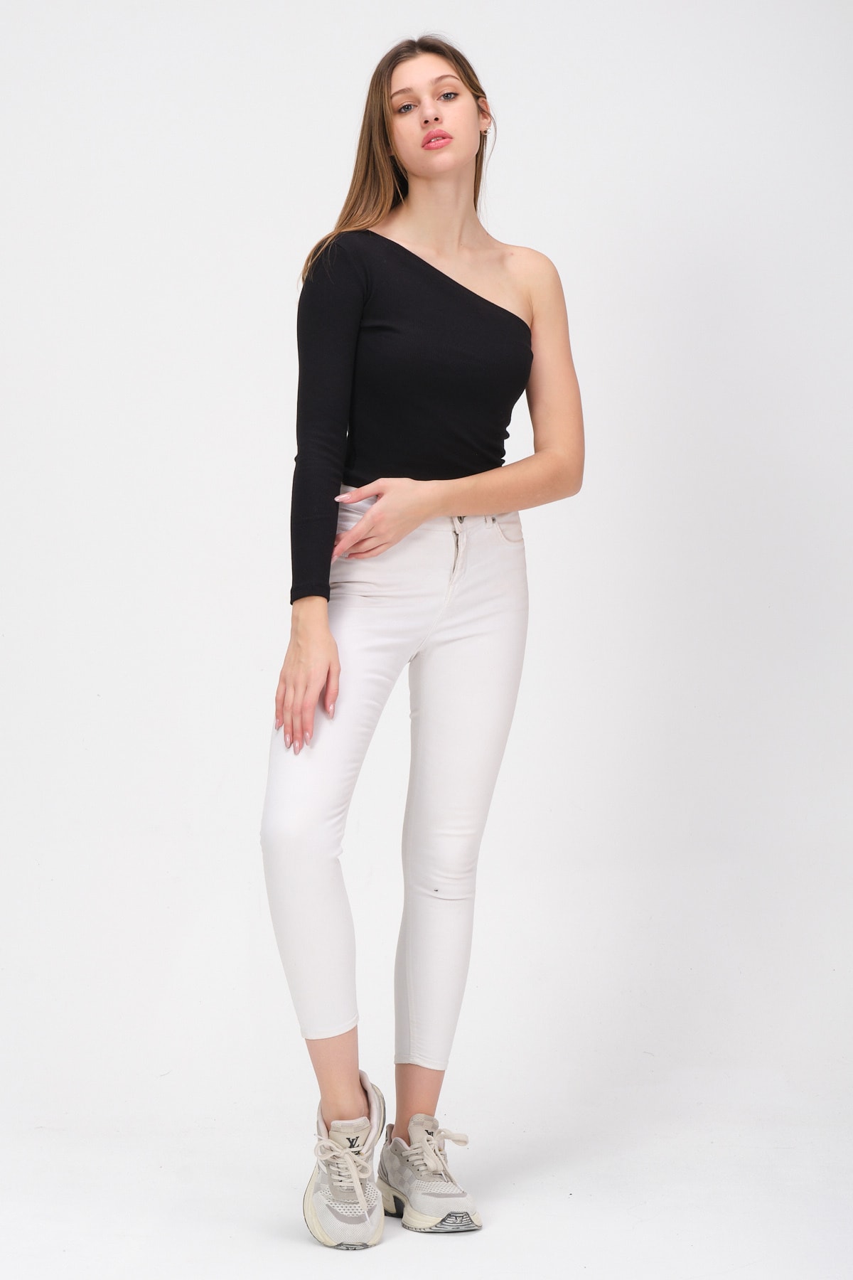 Kadın Kırmızı Tek Kollu Örme Bluz