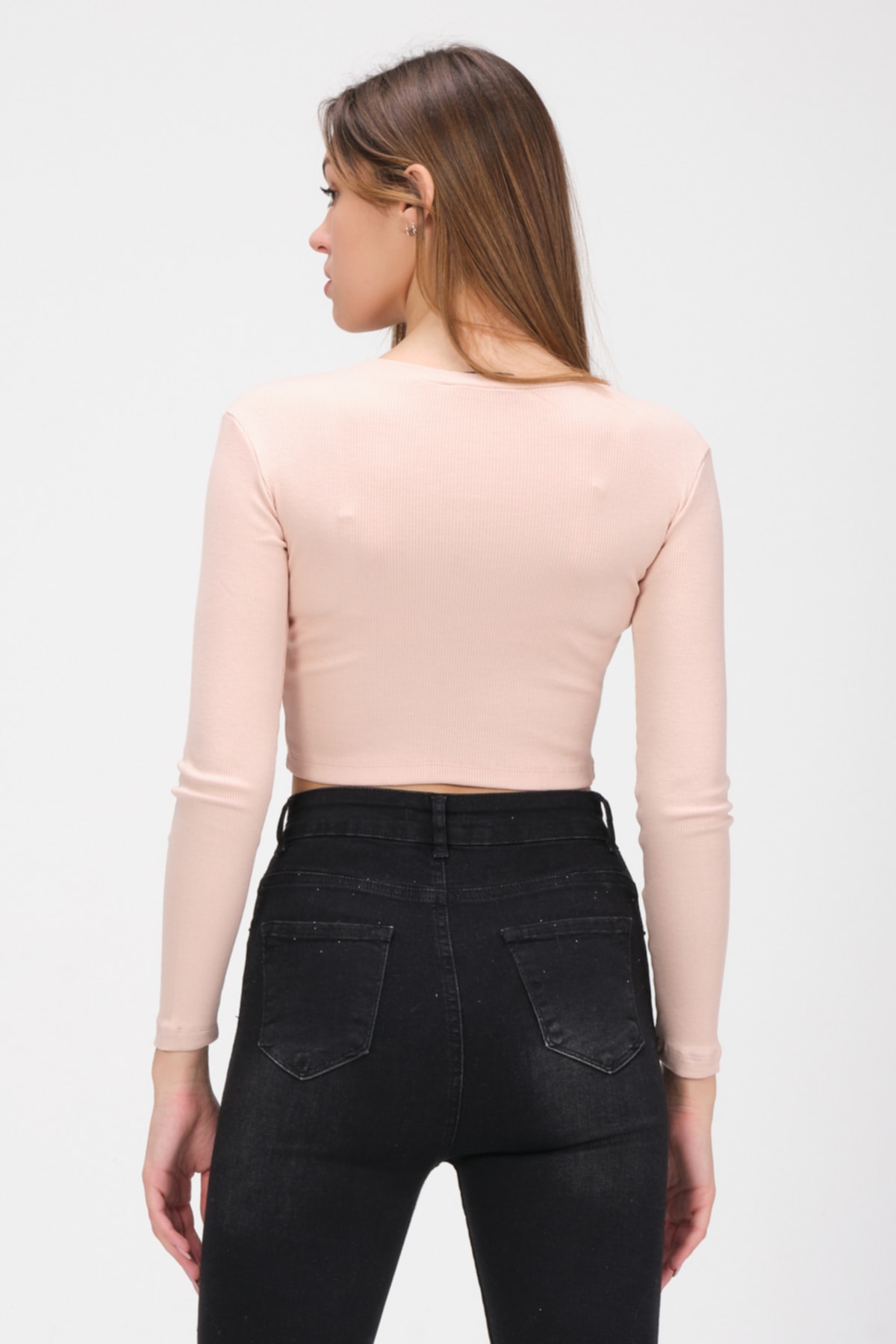 Kadın Mint Uzun Kollu Crop Sweatshirt