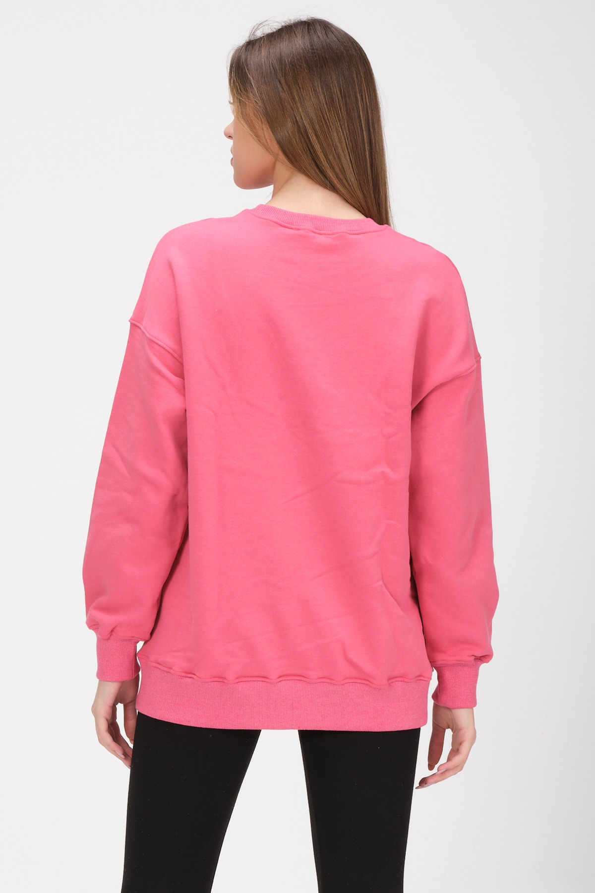 Kadın Pembe Uzun Kollu Oversize Sweatshirt