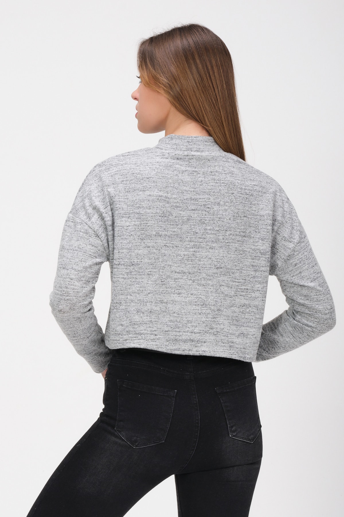 Kadın Leopar Kare Dikiş Detaylı Dik Yaka Bluz