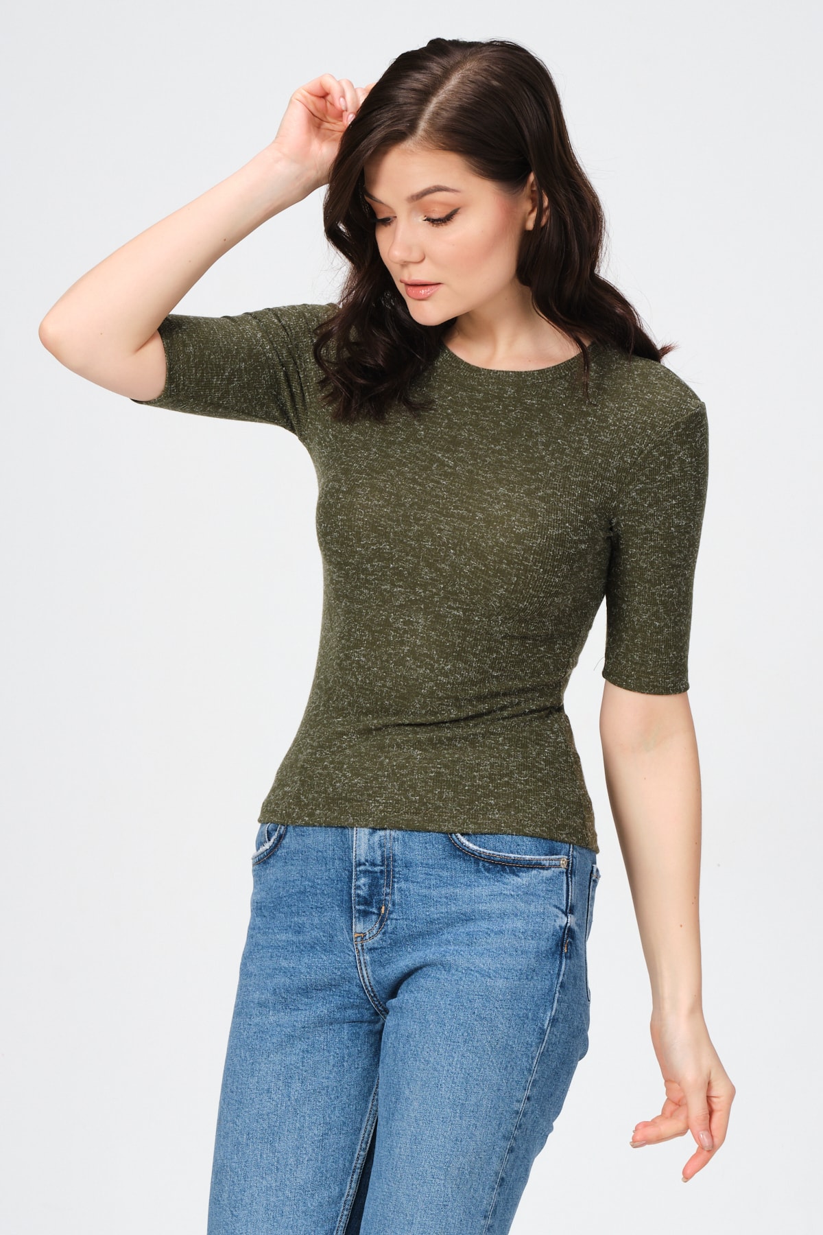 Kadın Yeşil Yarım Kollu Kaşkorşe T-shirt