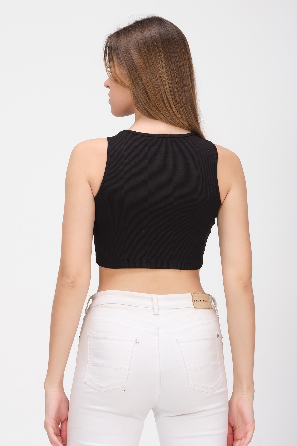 Kadın Pembe Bisiklet Yaka Crop Top Kolsuz Kaşkorse T-shirt