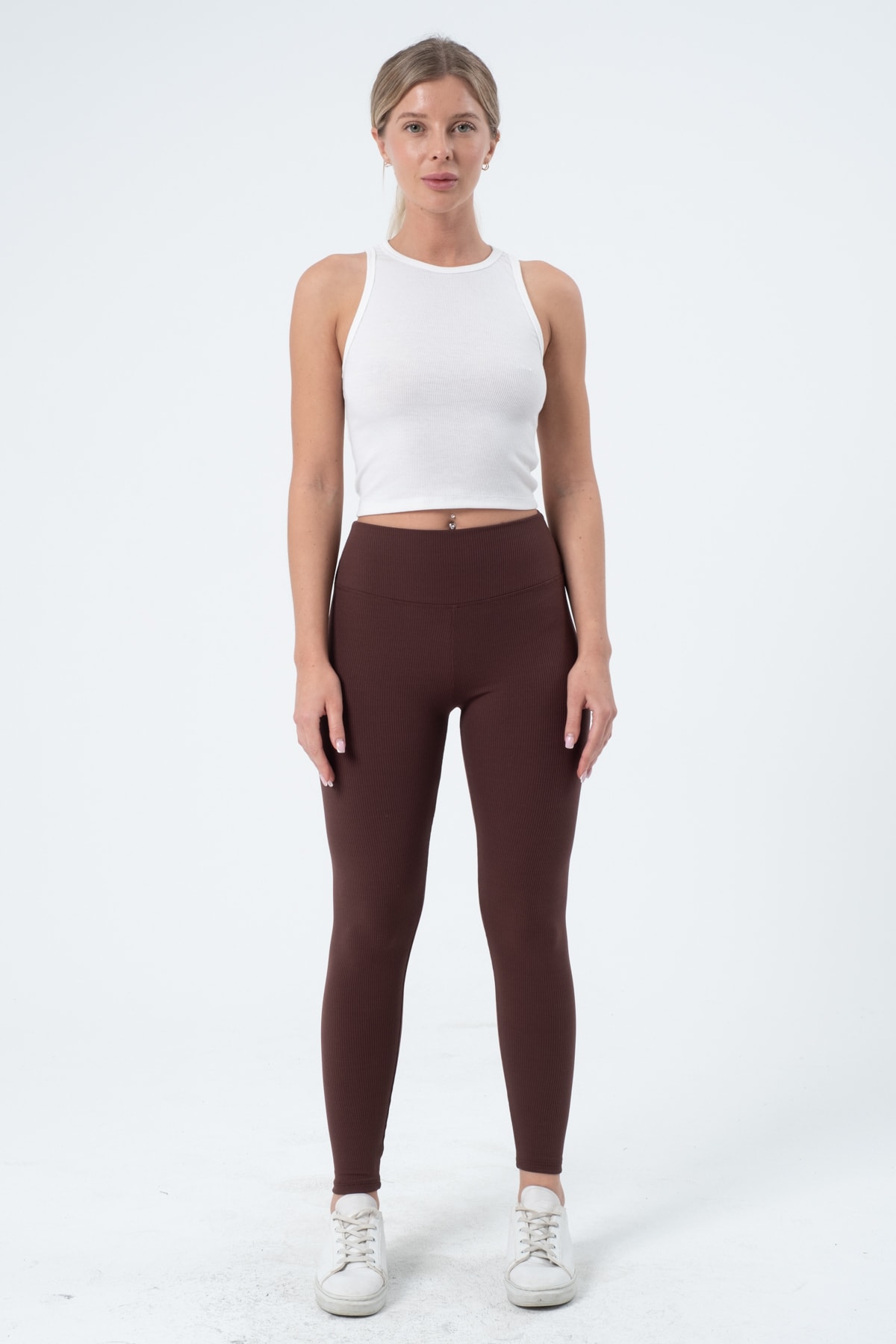 Kadın Bordo Yüksek Bel Fitilli Tayt