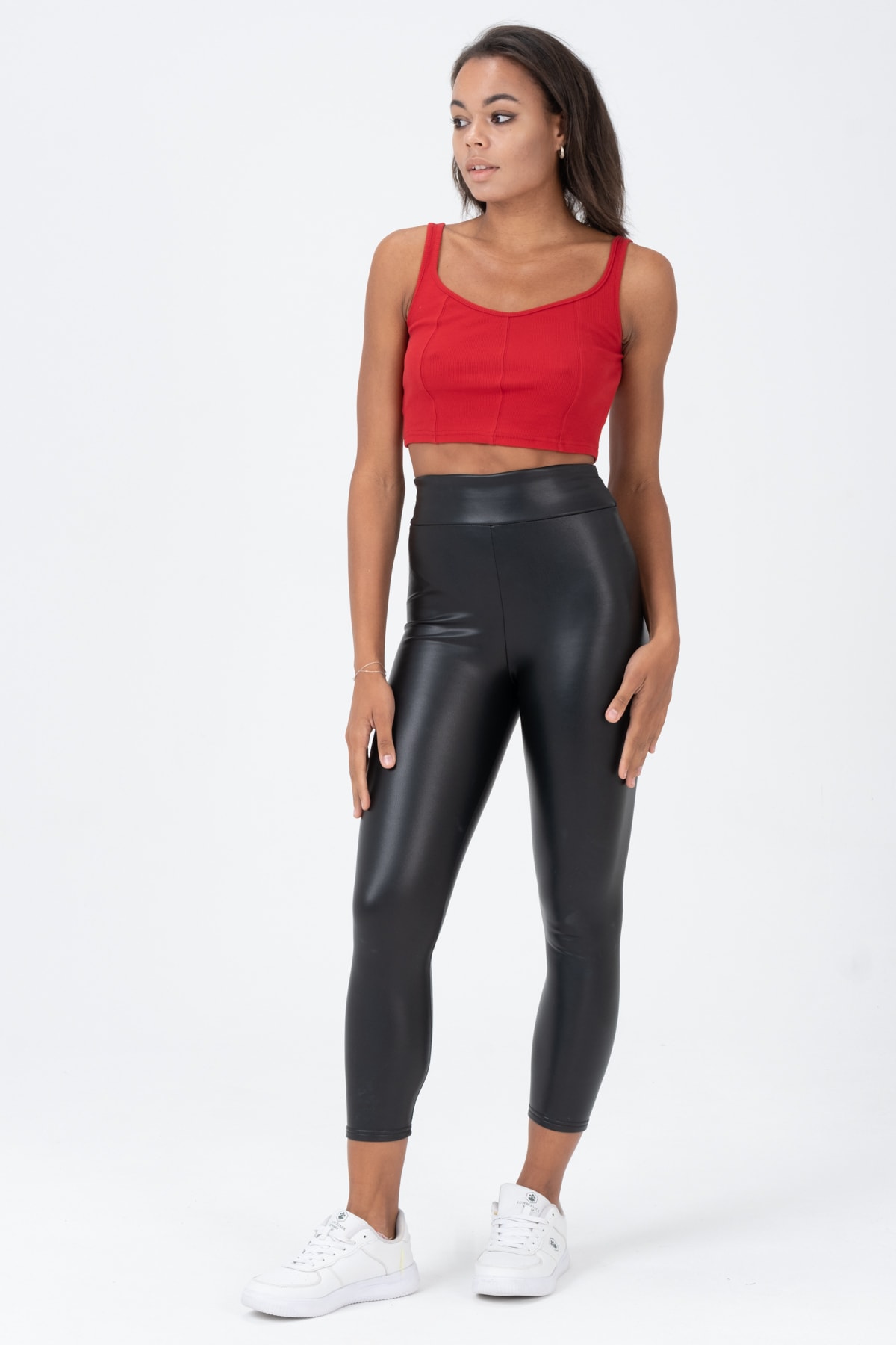 Kadın Yeşil Kalın Askılı Crop Bluz