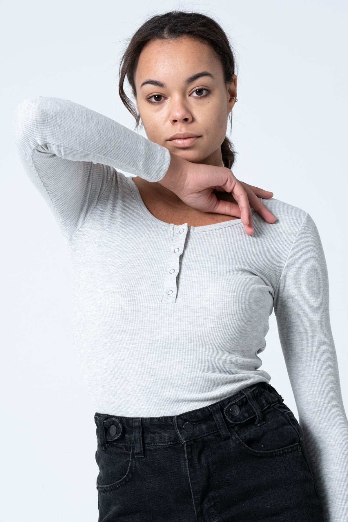 Kadın Kahverengi Çıtçıtlı Örme Uzun Kollu Bluz