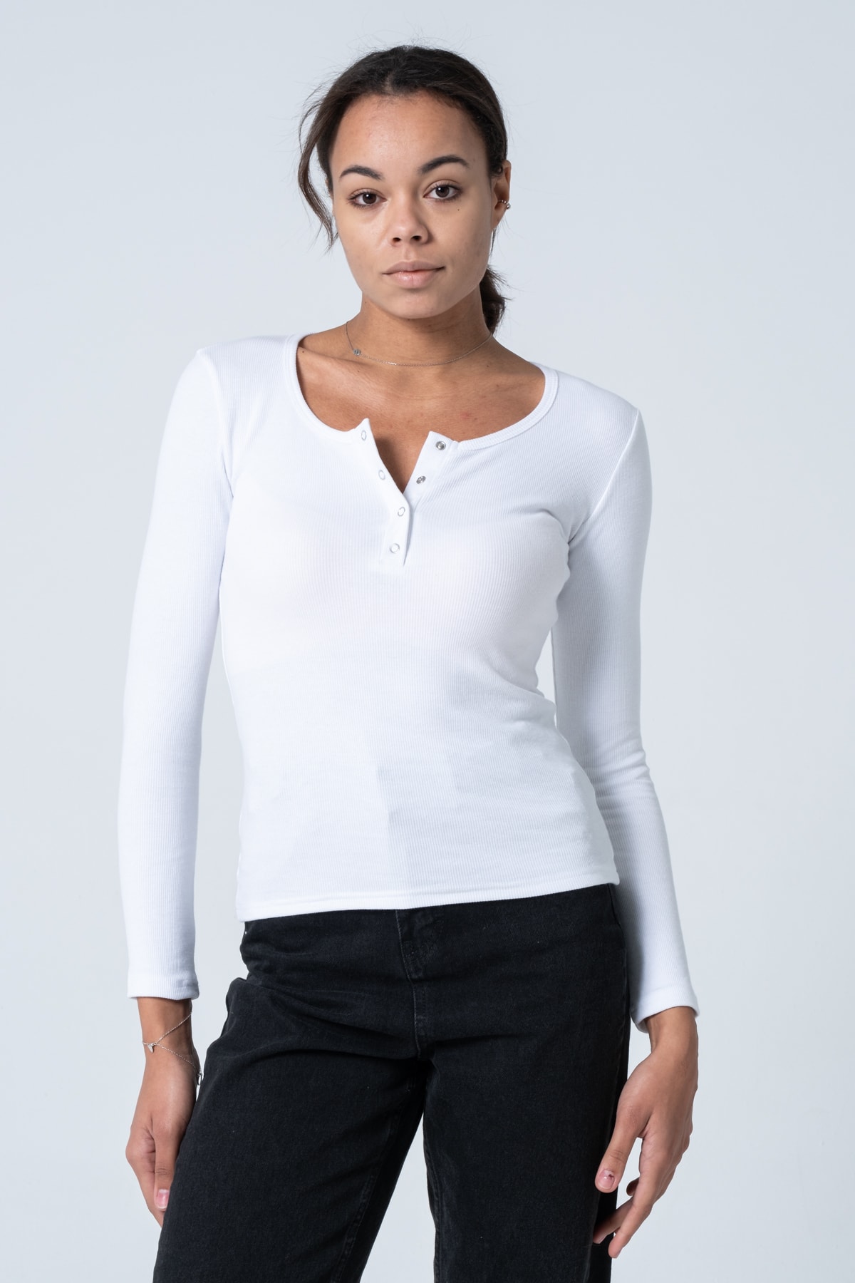 Kadın Kahverengi Çıtçıtlı Örme Uzun Kollu Bluz