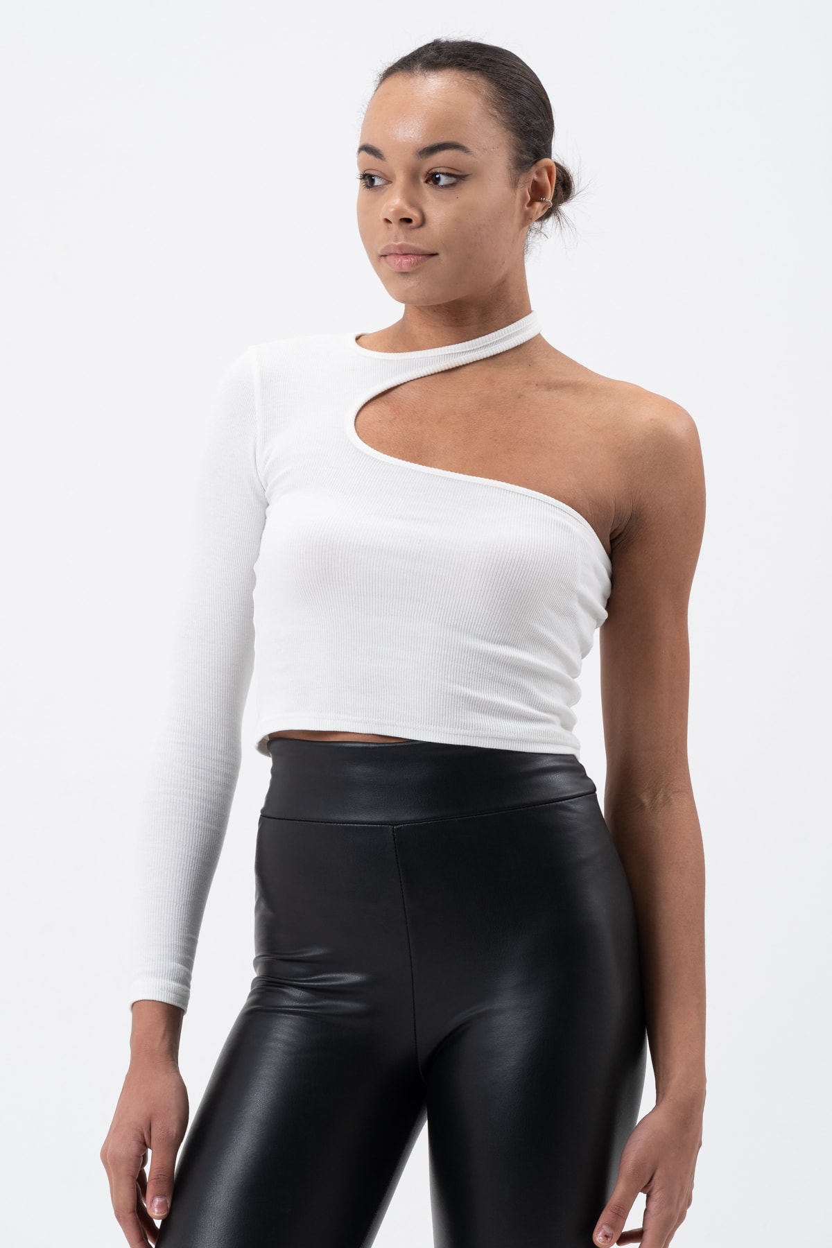 Kadın Petrol Yeşili Dekolte Tek Kollu Bluz