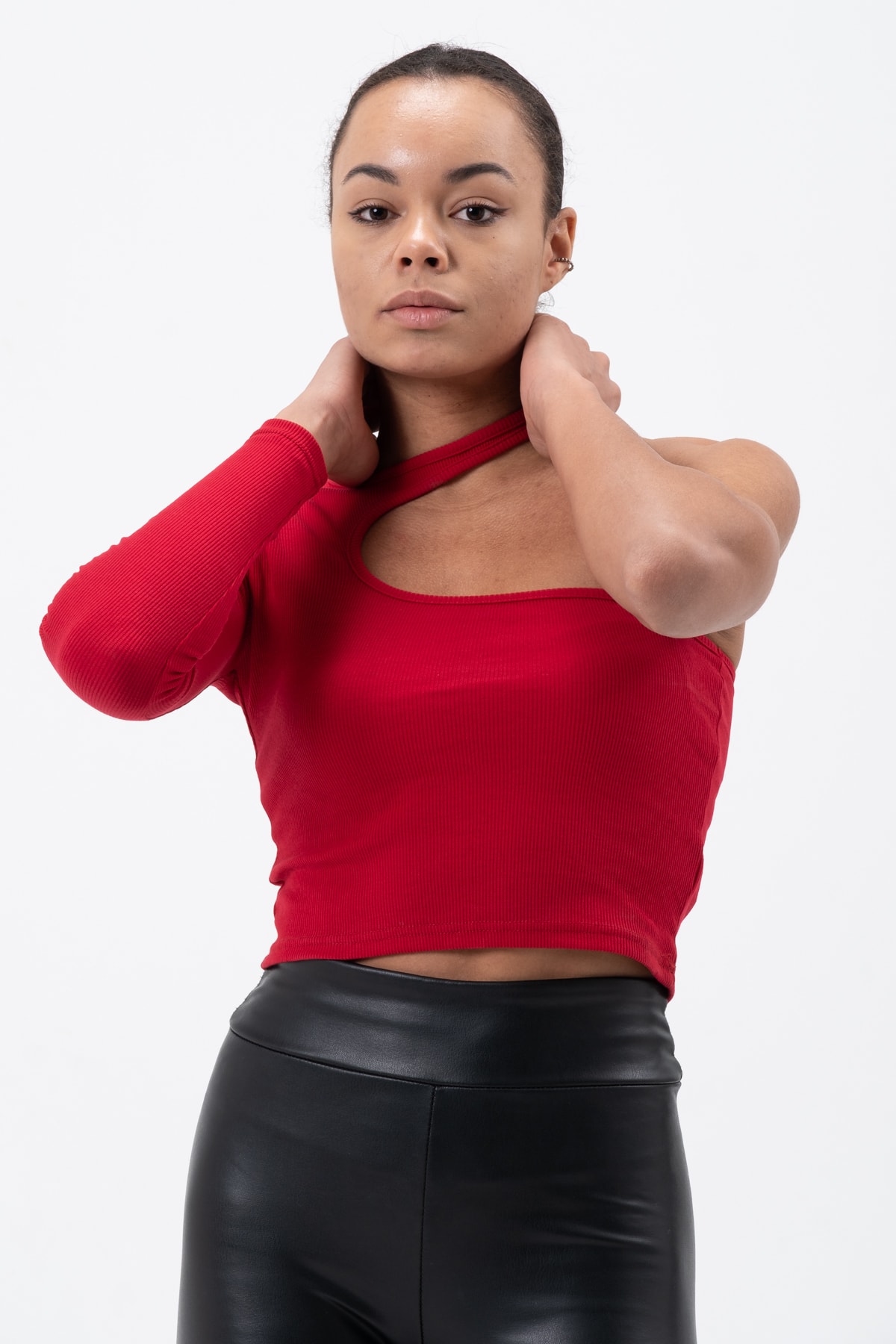 Kadın Petrol Yeşili Dekolte Tek Kollu Bluz