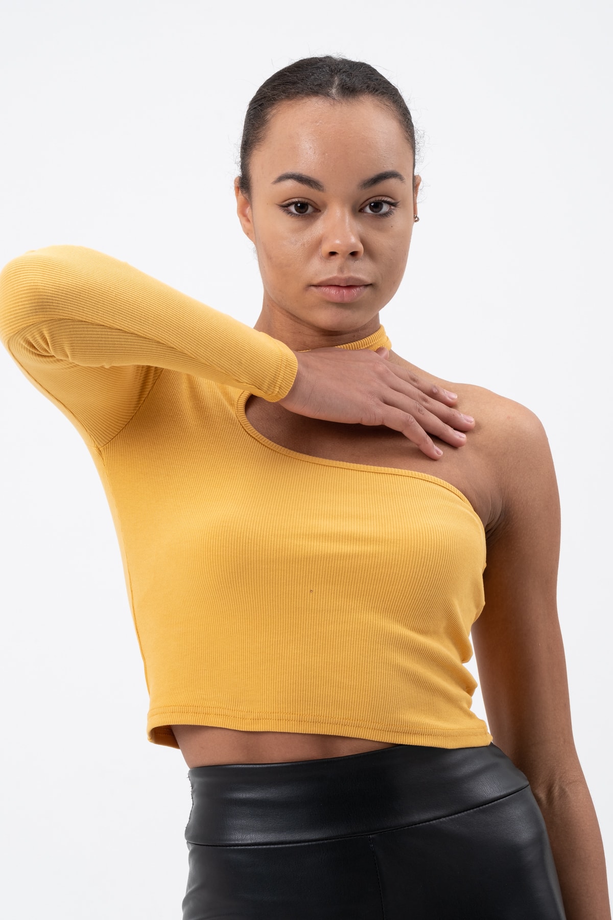 Kadın Petrol Yeşili Dekolte Tek Kollu Bluz