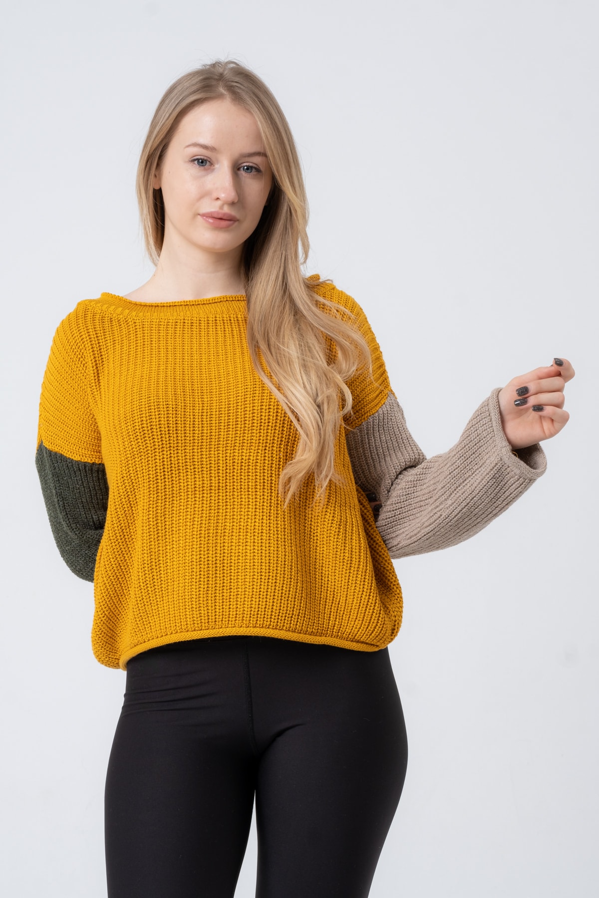 Kadın Hardal Uzun Kollu Triko Kazak